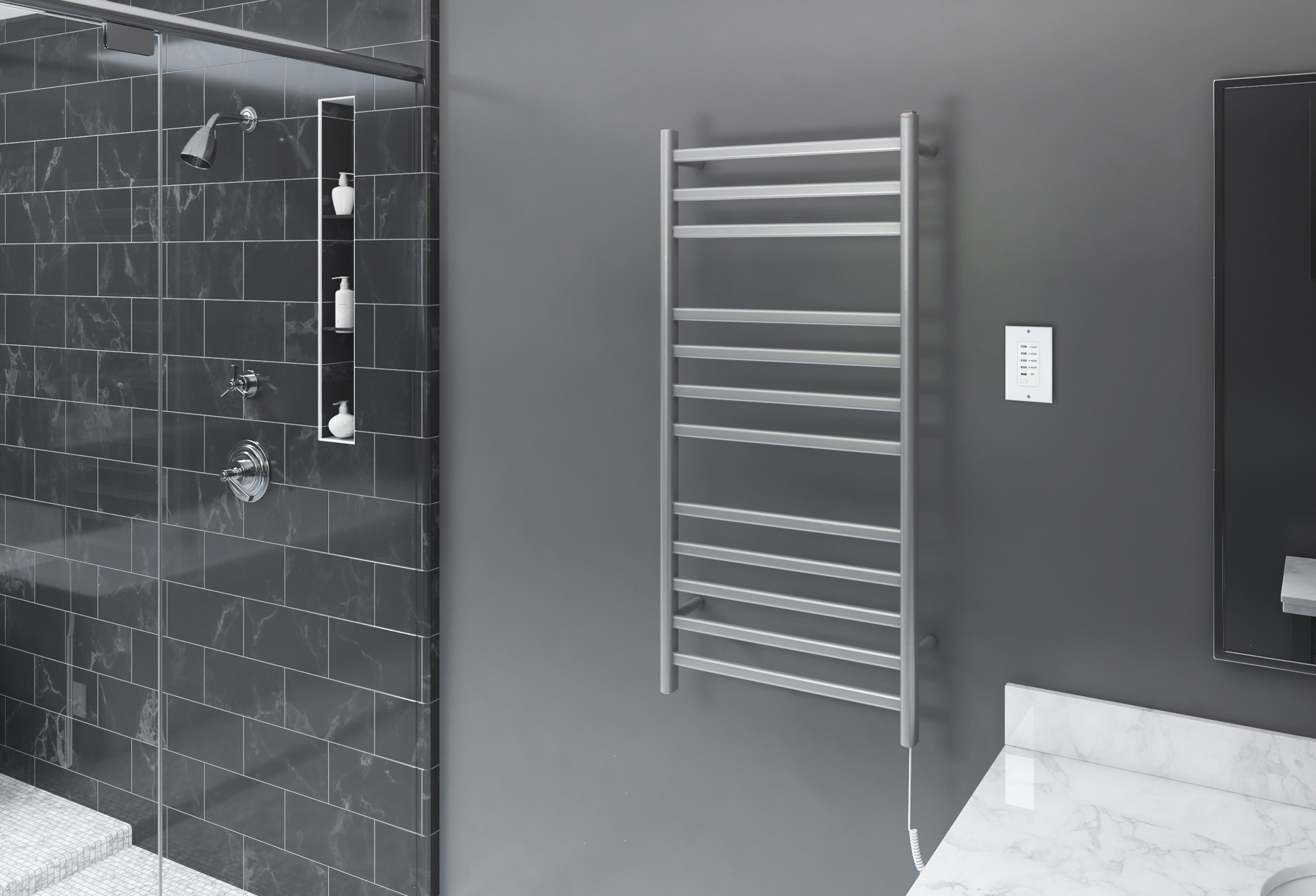 Prima Dual XL 12 Bar Hardwired & Plug-in Electric Towel Warmer - Brushed Stainless Steel with Wall Timer - Perfect for Bathrooms, Spas & Luxury Hotels