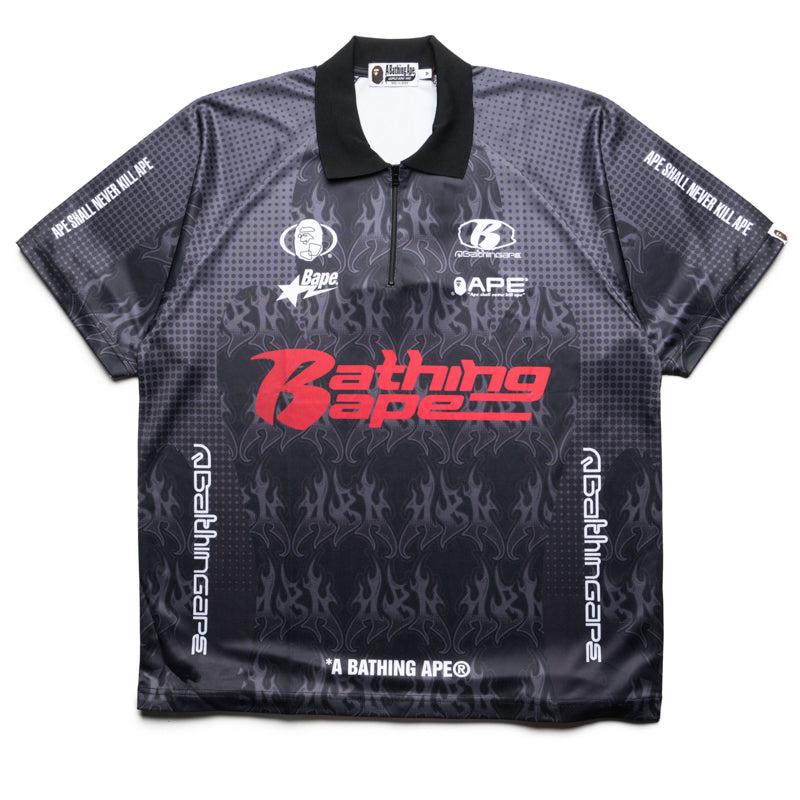 BAPE Flame Pattern Half Zip Polo Shirt for Men - Black | Streetwear Fashion, Casual Wear & Urban Style Outfit