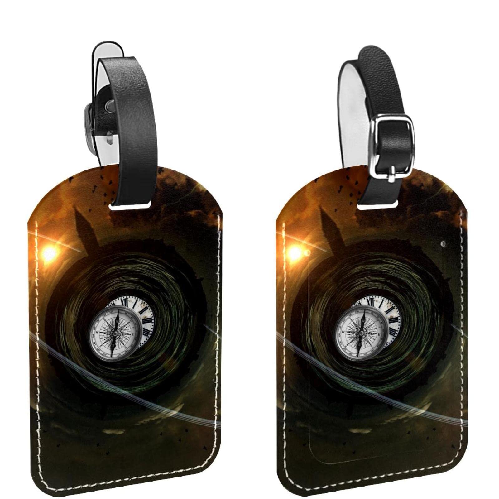 AISSO Leather Luggage Tags 2 Pack - Space Universe Design for Travel