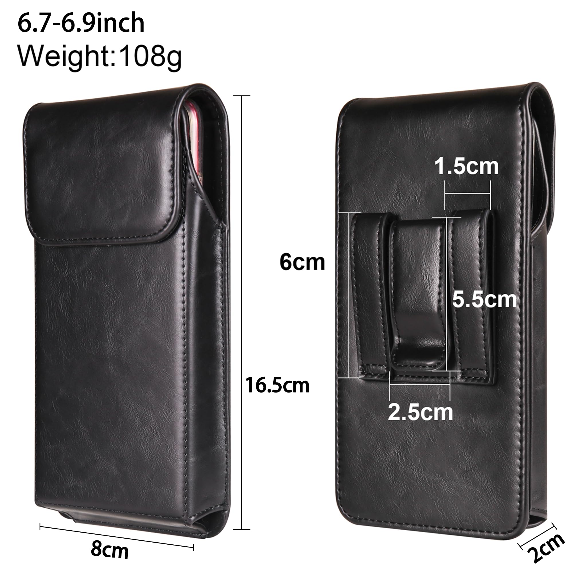 Premium Leather Phone Holster Belt Case for iPhone 15/14/13/12/11/XR & Galaxy S24/S23/S22 - Adjustable Belt Clip Pouch for Secure Carry (Black, Medium) - Perfect for Outdoor Activities, Work & Travel