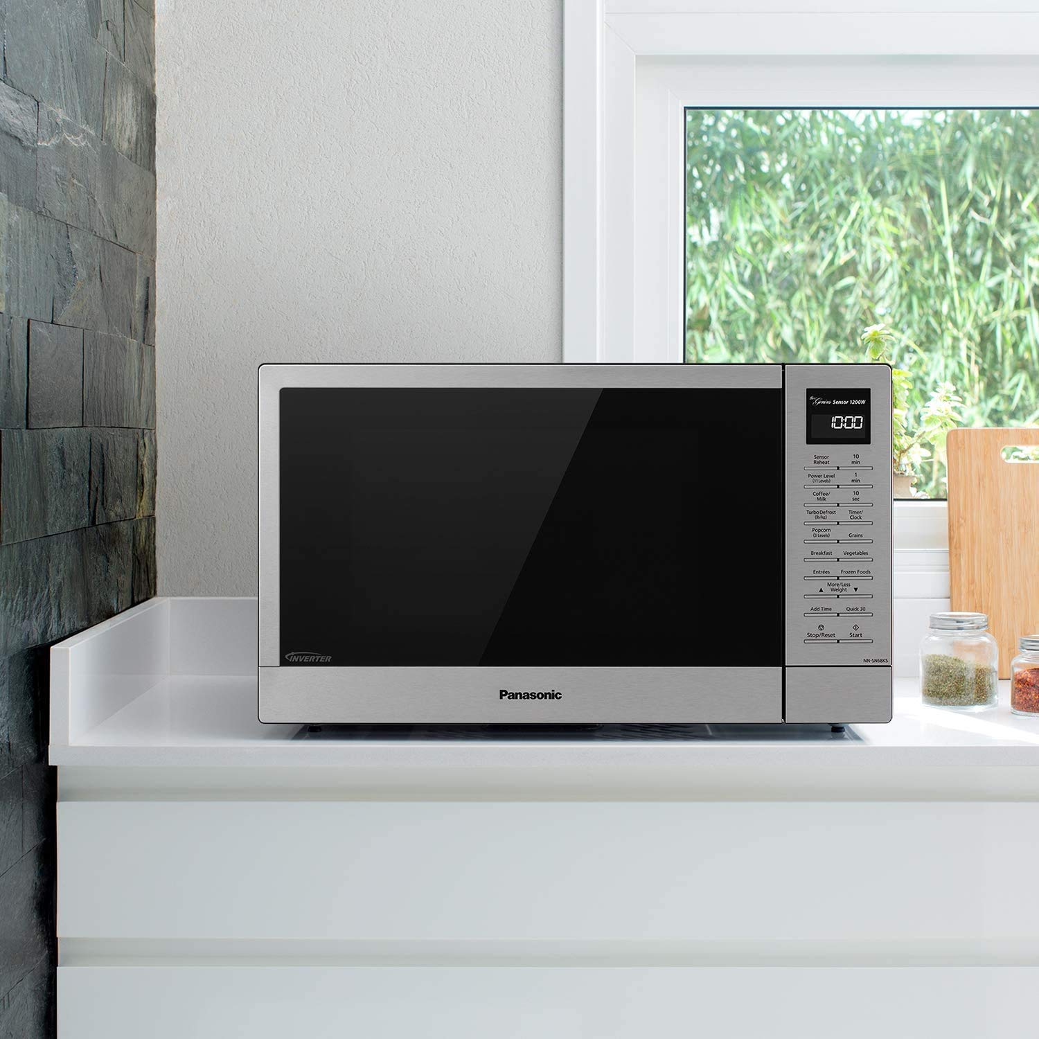 Panasonic NN-SN68KS 1200W Compact Microwave Oven with Sensor Cooking, Popcorn Button & Turbo Defrost - 1.2 cu.ft Stainless Steel for Small Kitchens, Dorms & Office Break Rooms