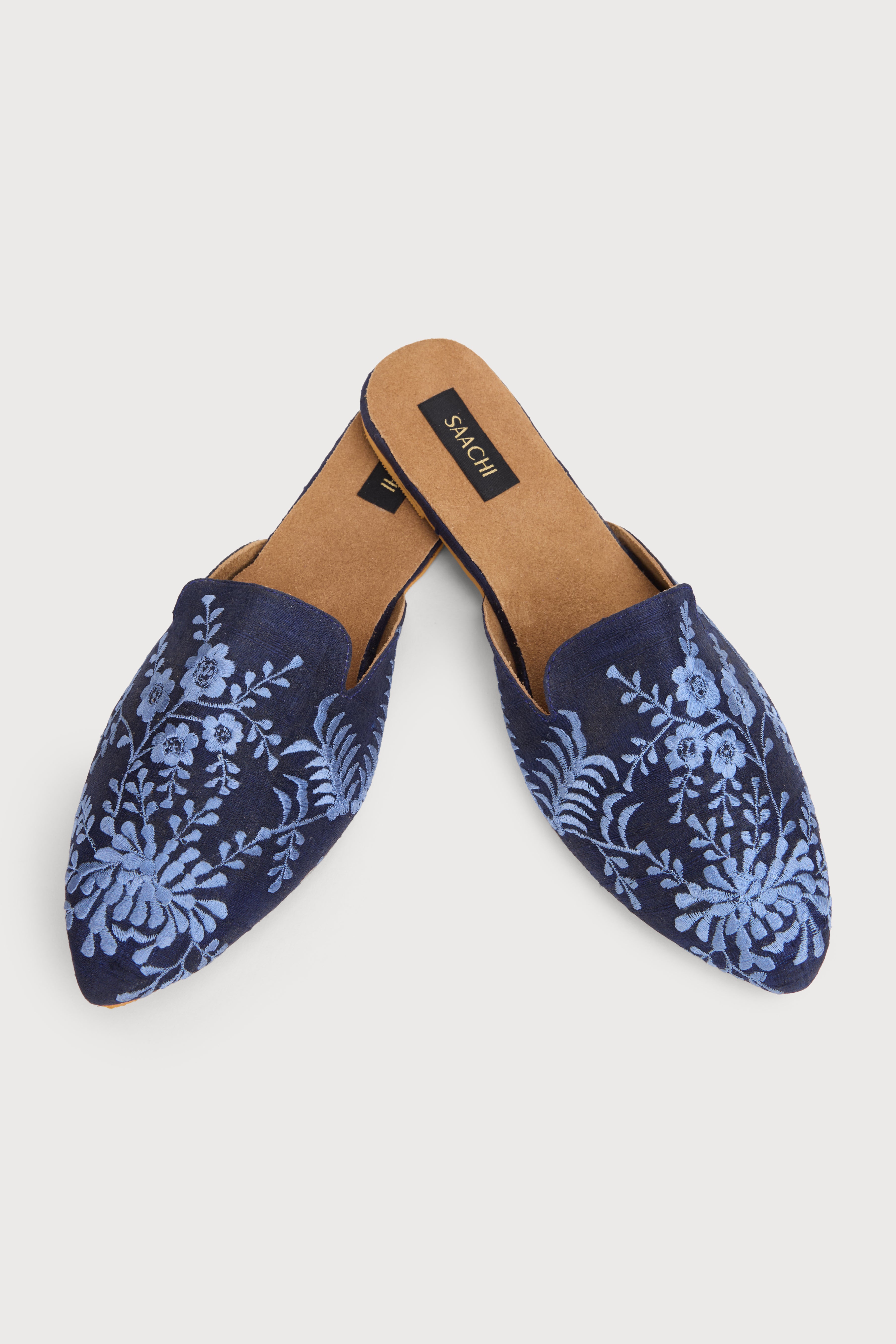 Floral Leaf Print Pointed Toe Flat Mules - Women's Comfortable Slip-On Shoes for Casual Wear, Office & Spring Outfits