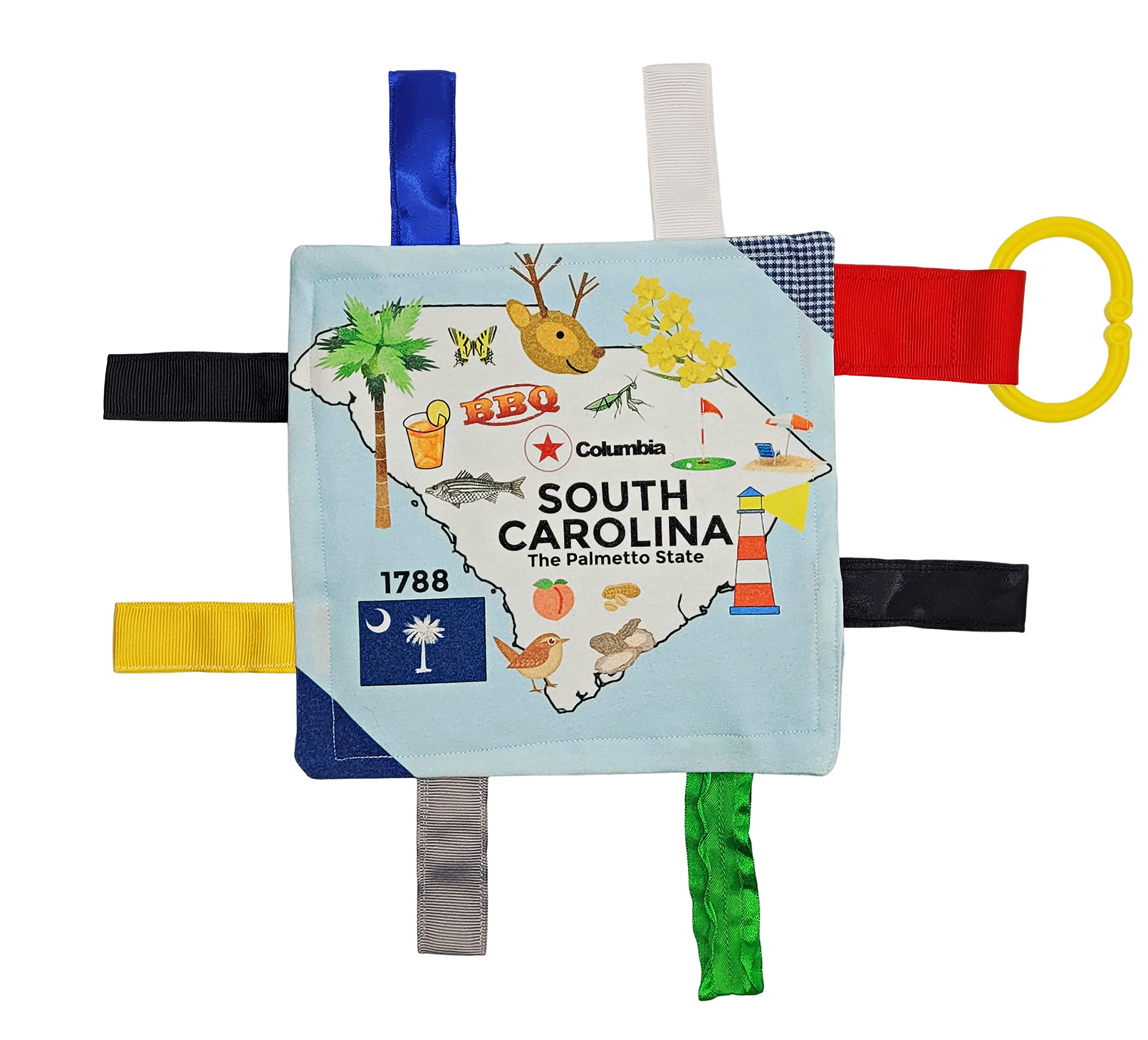 Baby Jack & Co 8x8 Inch Educational Lovey Blanket - Crinkle Sensory Toy for Infants | Soft, BPA-Free & Safe | Learn USA State Facts with Fun | Perfect for Strollers, Cribs & Playtime (South Carolina)