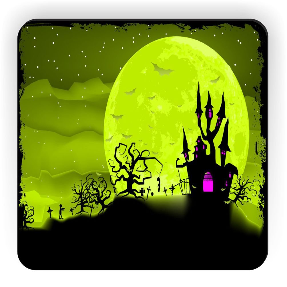 Halloween Green Silhouette Graveyard Design Square Fridge Magnet - Spooky Decoration for Home, Office & Party Decor