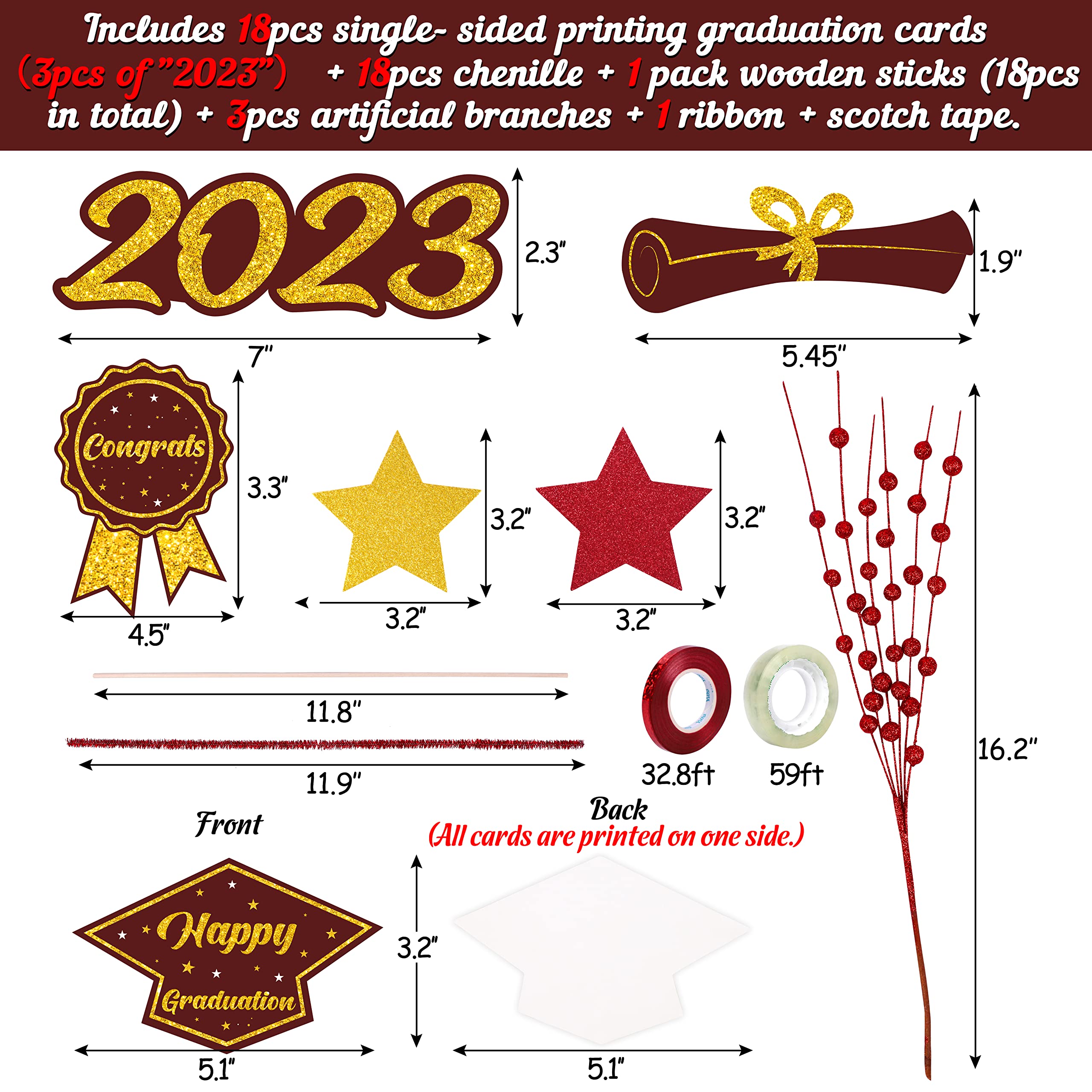41PCS Graduation Party Decorations 2023 - Table Centerpieces, Grad Sticks Toppers & Vase Decor for Commencement Celebrations (Assembly Required, Vase Not Included) - Perfect for Graduation Ceremonies, Parties & Photo Backdrops
