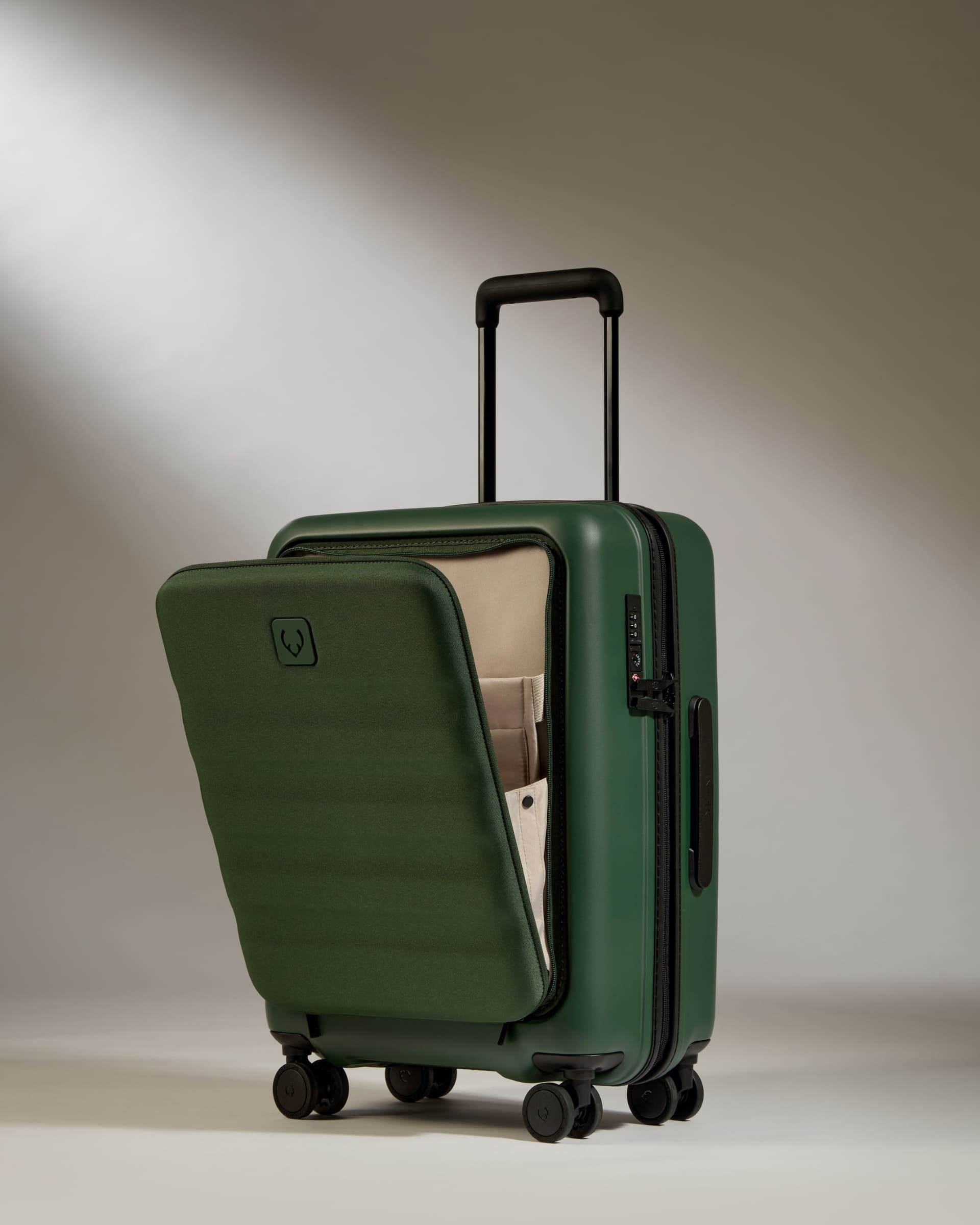Antler Green Icon Stripe Carry-On Luggage with Pockets - Lightweight & Durable Suitcase for Travel, Business Trips & Weekend Getaways