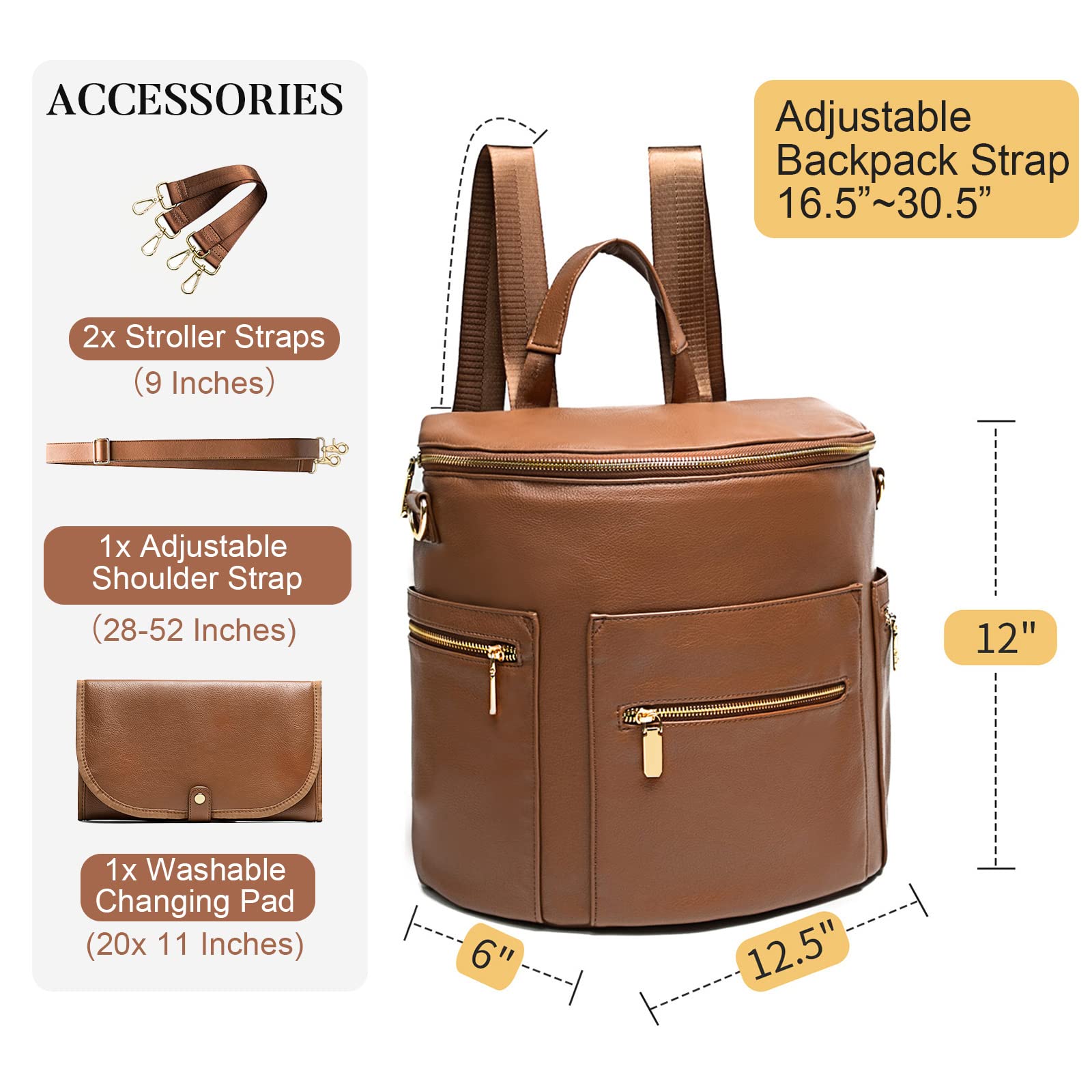 Premium Leather Diaper Backpack for Moms - Stylish Baby Bag with Changing Pad & Stroller Organizer | Perfect for Travel, Daycare & On-the-Go Parenting