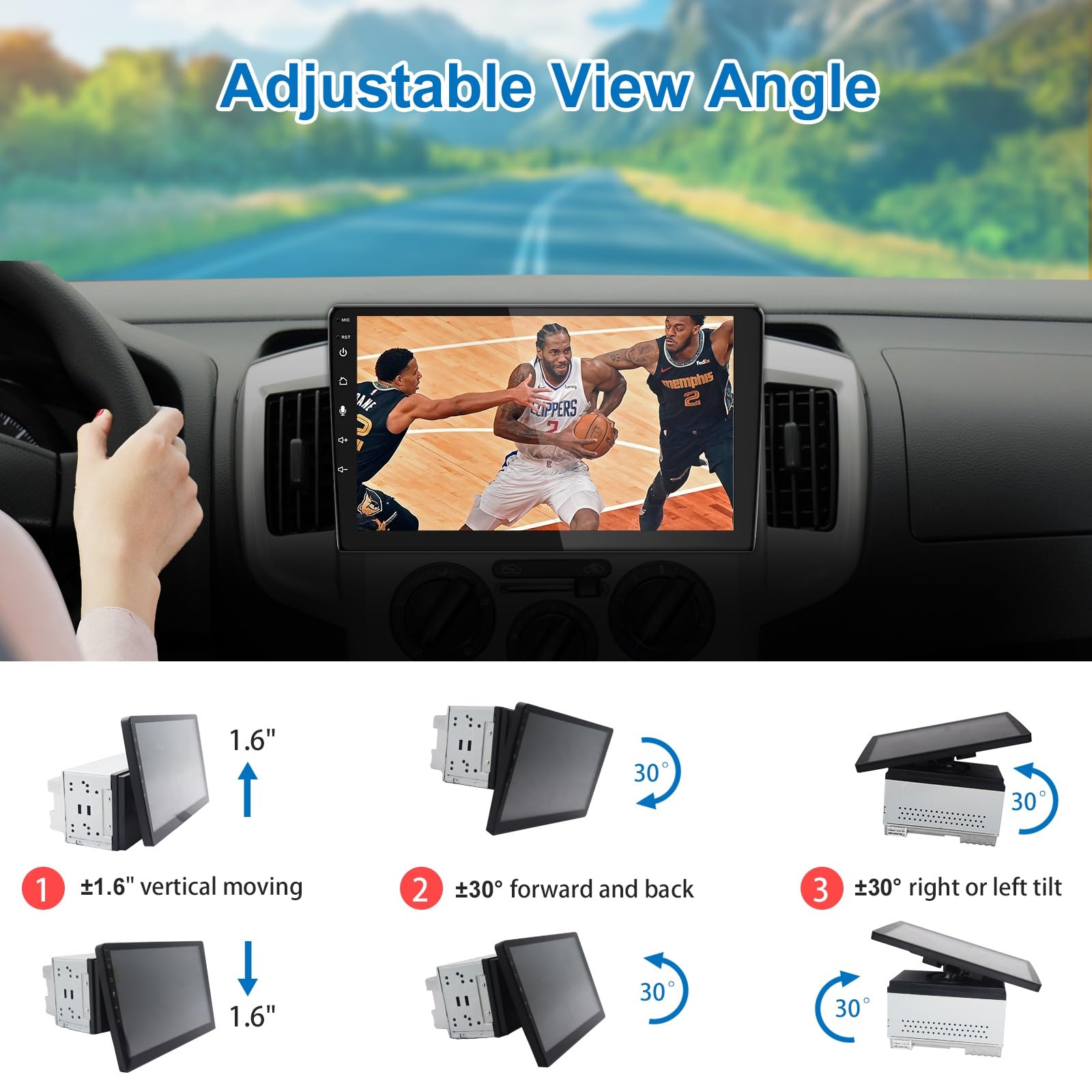 10 Inch Double Din Touchscreen Car Stereo - Detachable Floating QLED Car Radio with Apple CarPlay & Android Auto, Bluetooth, Rear View Camera, 5.1 Channel Audio for Cars, Trucks & SUVs | Perfect for Road Trips, Commuting & Hands-Free Navigation