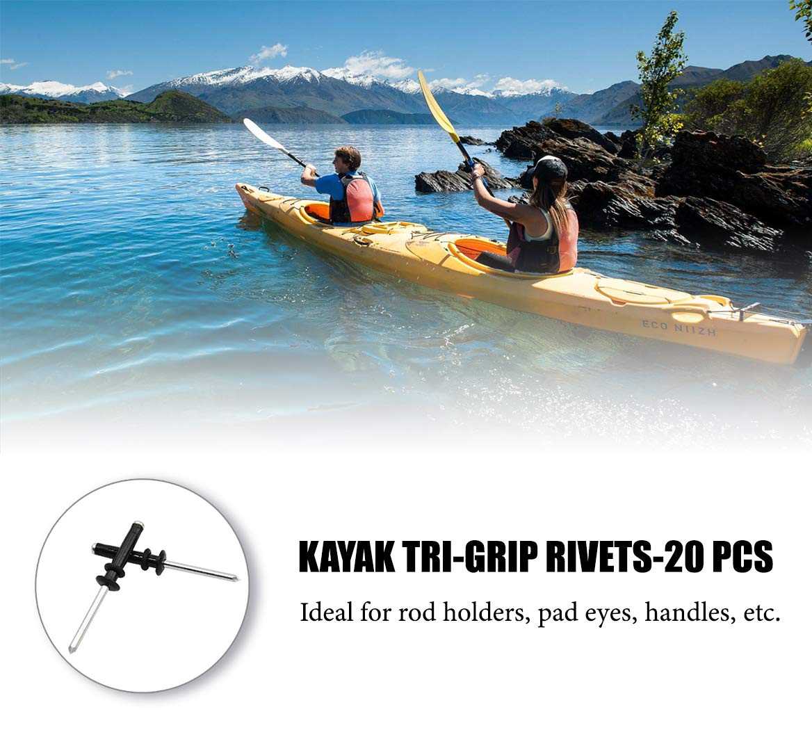 Kayak Rivet Tri-Grip Set - 20 PCS Aluminum Boat Rivets for Kayak Accessories | Durable Marine Hardware for Kayak Repair & DIY Boat Maintenance
