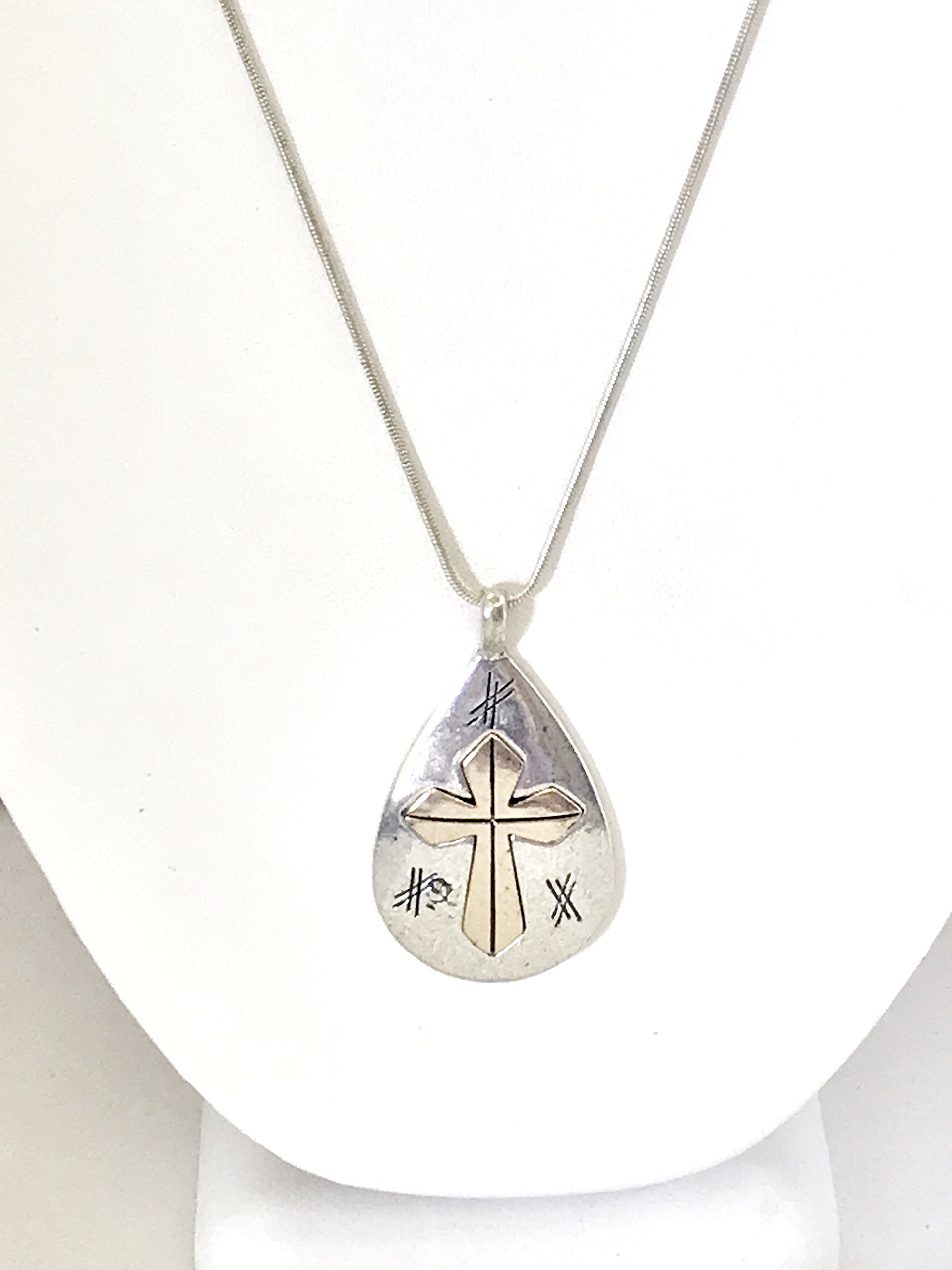 Southwestern Teardrop Cross Pendant Necklace - Christian Gift for Her