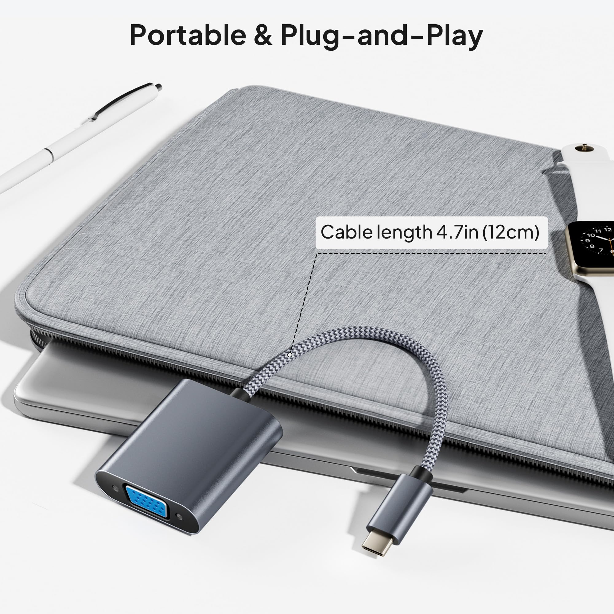Elebase USB C to VGA Adapter - Thunderbolt 3/4 to VGA Converter for MacBook Pro, Chromebook, iPhone 16/15, iPad, iMac, Dell XPS, Surface Book, HP - Connect to Monitors & Projectors for Work & Presentations