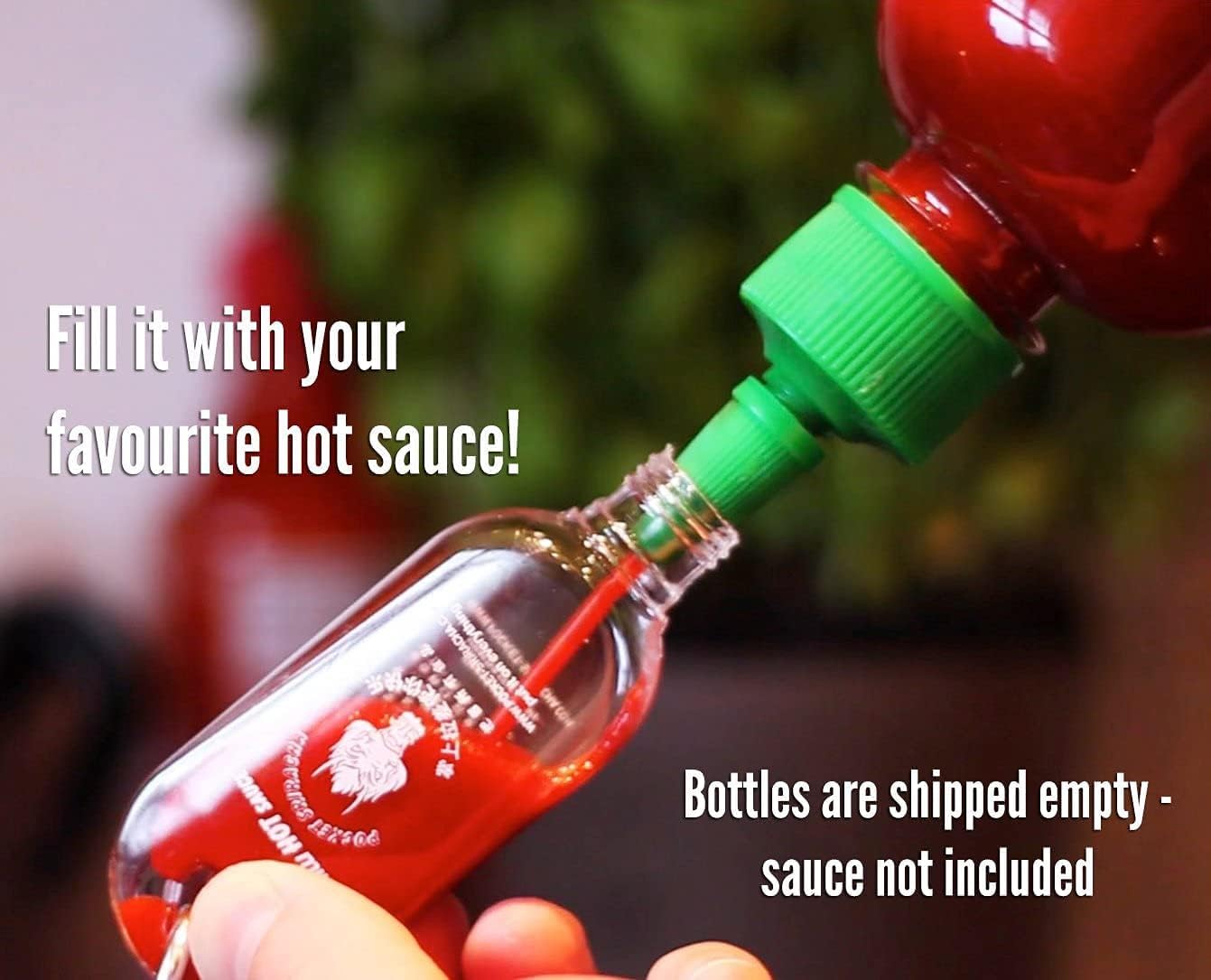Portable Sriracha Hot Sauce Keychain Bottles - 5 Pack (30ml/1oz Each) - Refillable Mini Travel Hot Sauce Containers - Perfect for Camping, Picnics & On-The-Go Meals - Ships Empty - Great Gift for Spicy Food Lovers