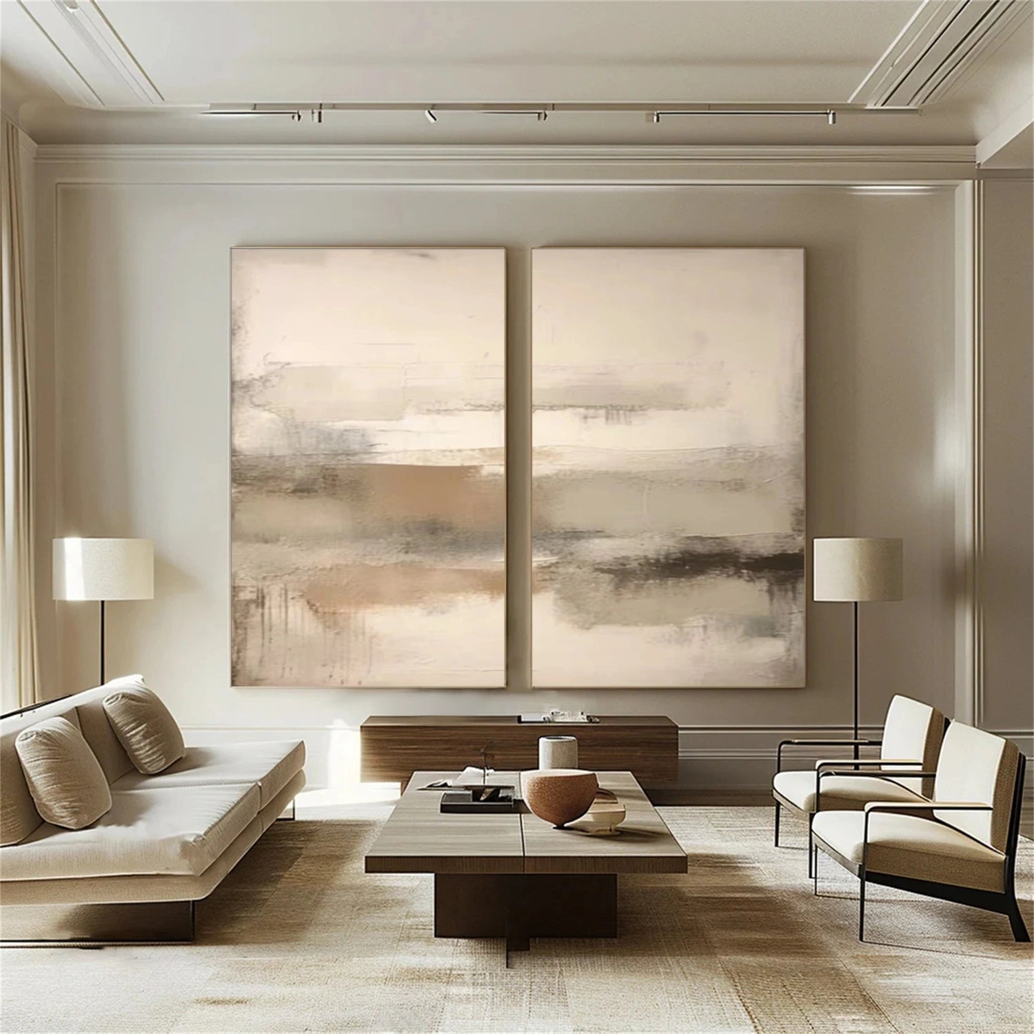Abstract Tranquility Wall Art Set of 2 - Modern Minimalist Canvas Paintings for Living Room, Bedroom & Office Decor #WS298