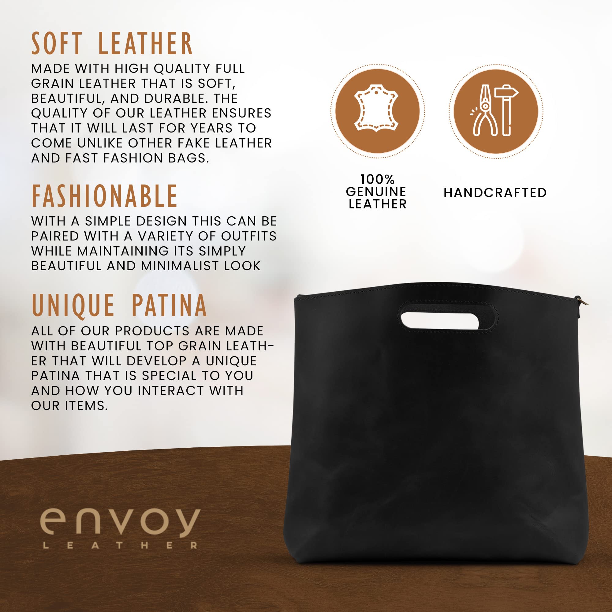 Premium Genuine Leather Tote Bag for Women - Stylish & Durable Leather Handbag & Purse - Handcrafted in USA | Perfect for Work, Travel & Everyday Use