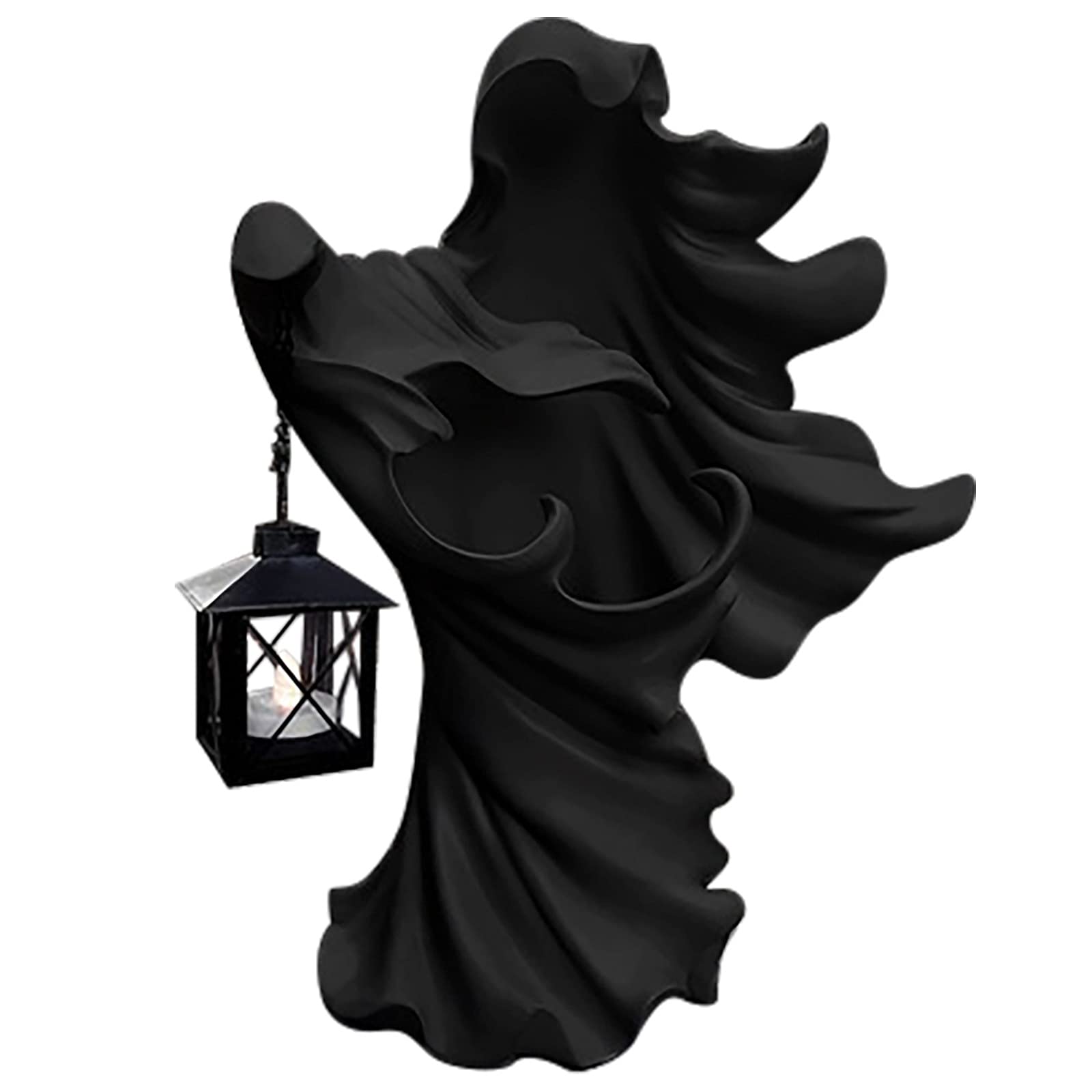 Gonwan Faceless Ghost Sculpture - Halloween Ghoul Resin Decoration with Lantern, Hell's Messenger Statue for Outdoor Halloween Decor - Creative Witch Lamp & Courtyard Lighting (Black) | Perfect for Spooky Yard Displays, Haunted House Props & Gothic Halloween Party Decorations