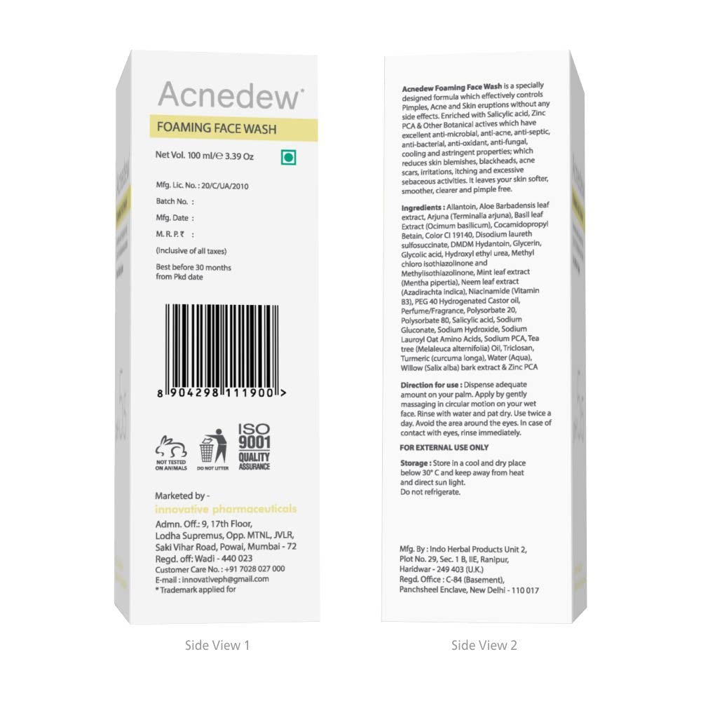 Acnedew Salicylic Acid 1.2% & Tea Tree Oil Foaming Face Wash - Oil Free, Paraben Free & Soap Free Anti Acne Cleanser (100ml, Pack of 2) | Gentle Daily Face Wash for Oily & Acne-Prone Skin | Perfect for Teens & Adults