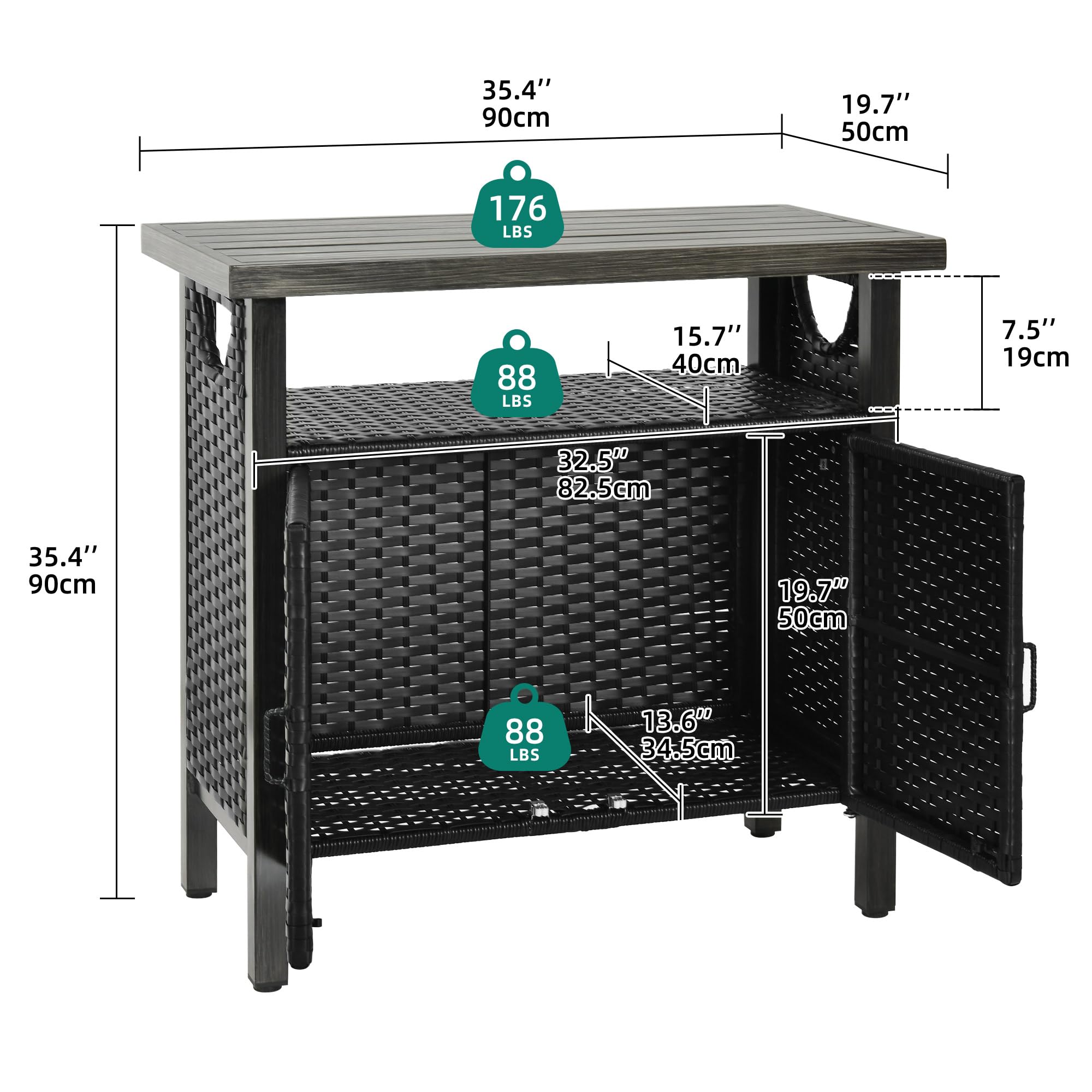 YITAHOME Outdoor Storage Cabinet with 2 Doors & Shelves - Weatherproof Wicker Patio Bar Table for Cushions, Pool Tools & Garden Supplies - Black | Perfect for Backyard, Deck & Poolside Storage Organization