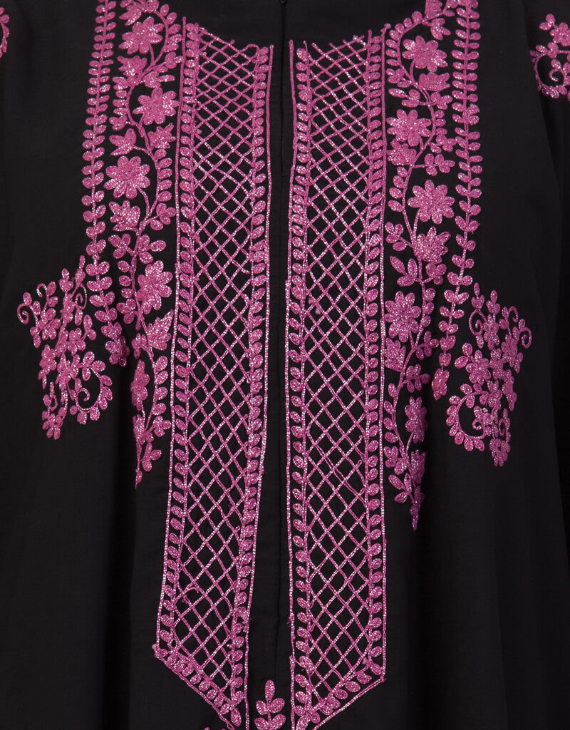 Elegant Black Arabic Contrast Zari Embroidered Irani Kaftan Dress - Perfect for Special Occasions, Weddings & Cultural Events
