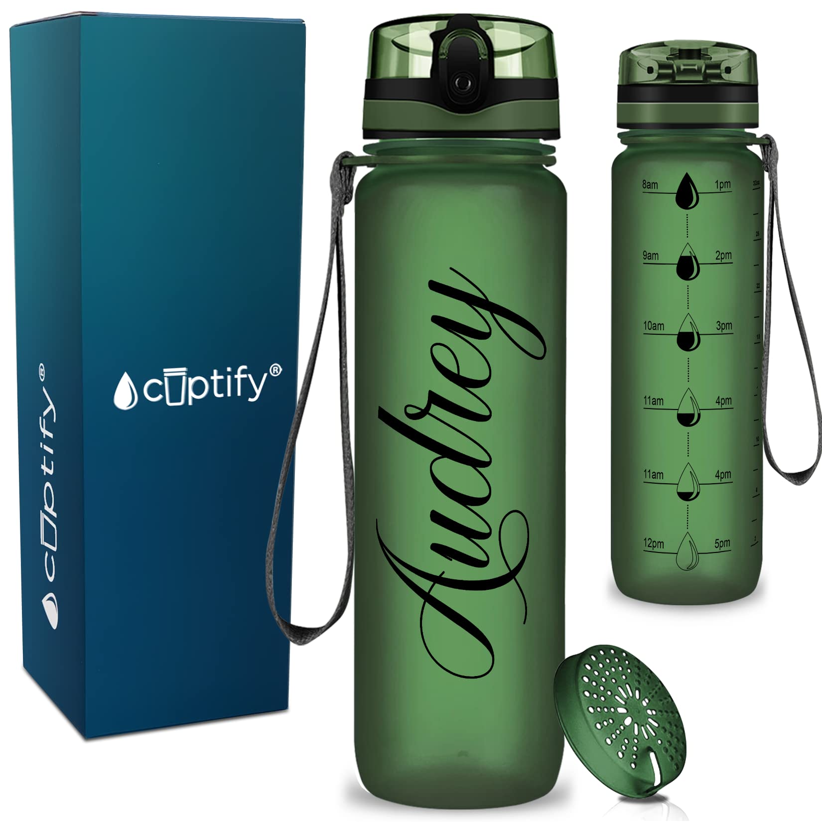 Cuptify 32oz Personalized Water Bottle - Army Green, Leakproof, BPA-Free for Workout & Sports