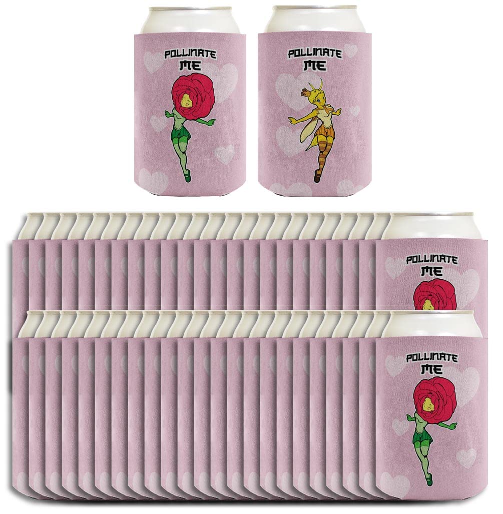 48-Pack Honey Bee Themed Drink Can Coolers - Cute Pollinate Me Design for Valentine's Day Gifts, Summer Parties & Outdoor Picnics