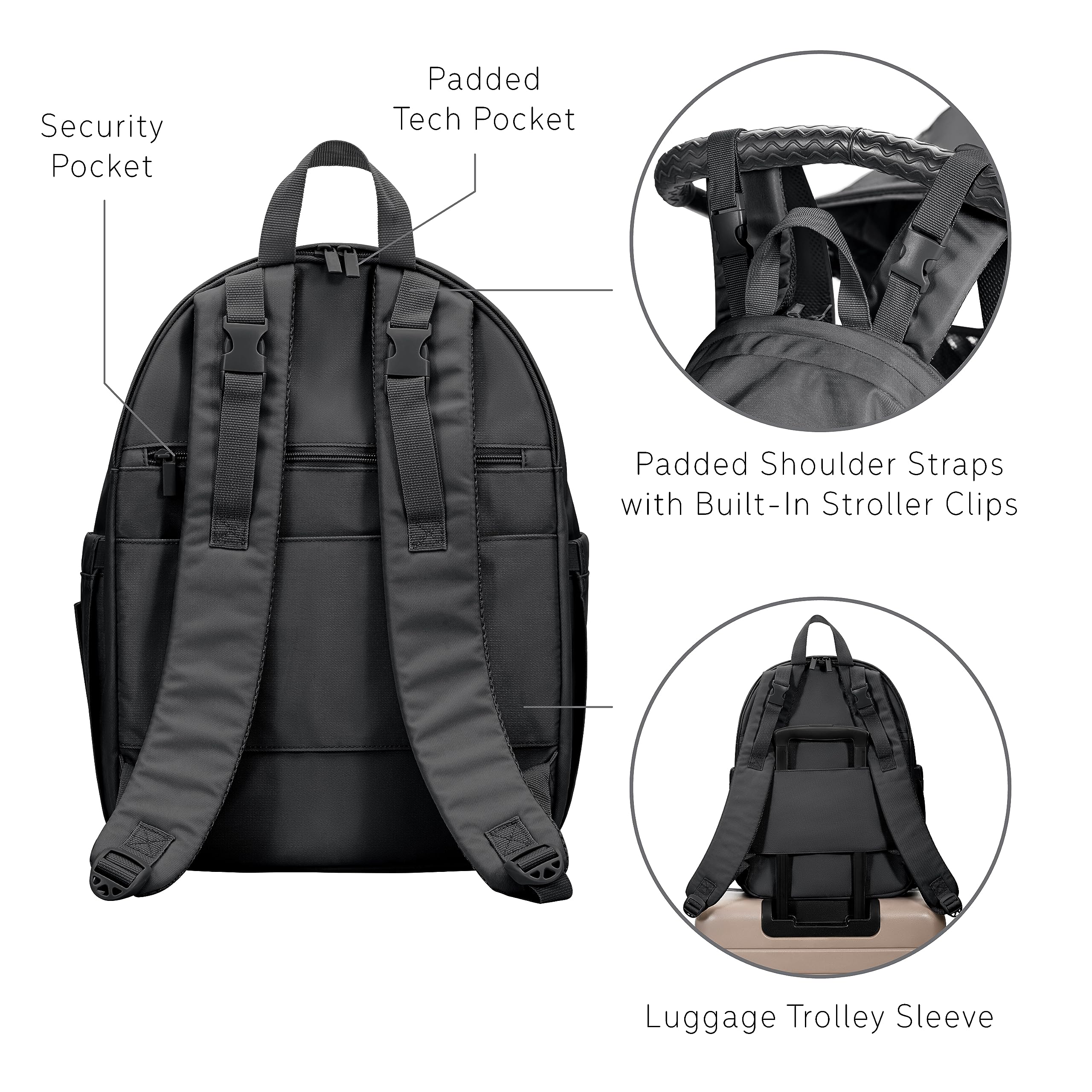 **Uninni Large Baby Diaper Backpack for Moms & Dads – Waterproof Travel Bag with Portable Changing Pad & Removable Pacifier Case – Perfect for Daycare, Travel & Outings (Black)**
