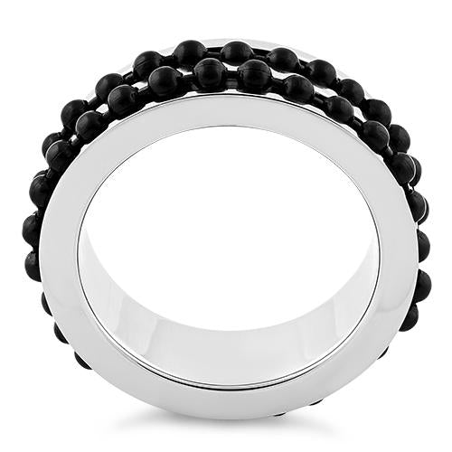 Stainless Steel Black Beaded Groove Polished Ring for Men & Women - Fashion Jewelry Gift for Anniversary, Wedding, Party - Durable & Hypoallergenic Accessory