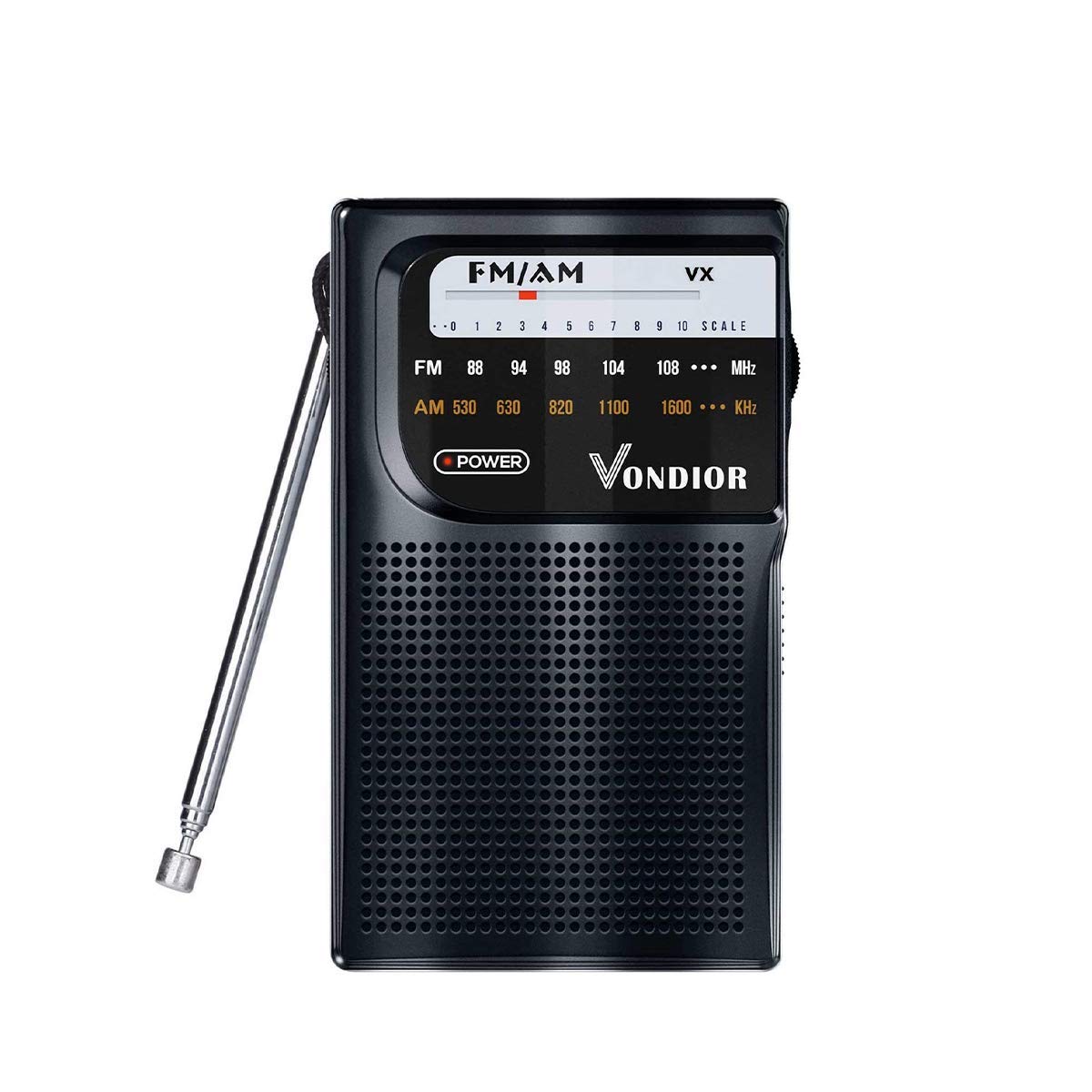 Portable AM FM Radio with Best Reception - Long-Lasting Battery Operated Transistor Radio (2AA) | Pocket-Sized with Mono Headphone Jack | Perfect for Camping, Emergencies & Outdoor Activities | by Vondior (Black)