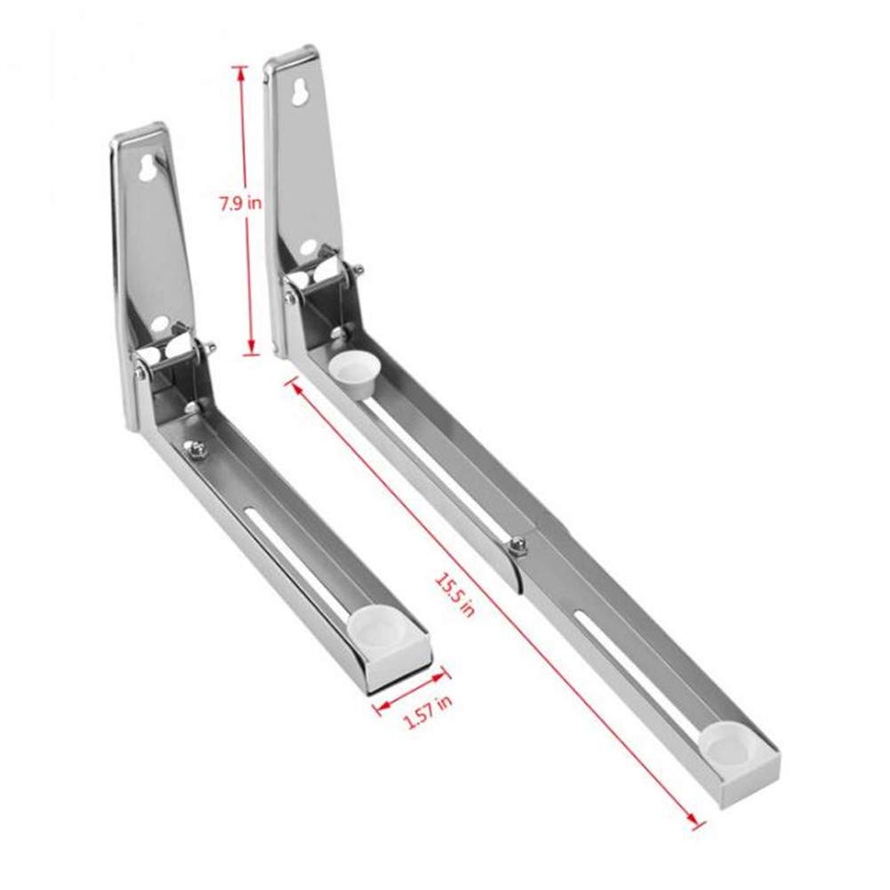 2 Pack Stainless Steel Microwave Oven Wall Mount Bracket - Foldable & Adjustable Kitchen Shelf Rack for Space Saving Storage - Durable Silver Support Frame for Microwave, Spices & Kitchen Supplies - Perfect for Small Kitchens, Apartments & RVs