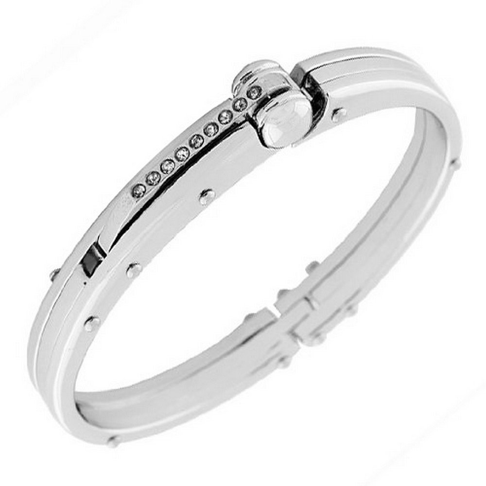 Men's Stainless Steel Handcuff Bracelet with CZ Accents - 9