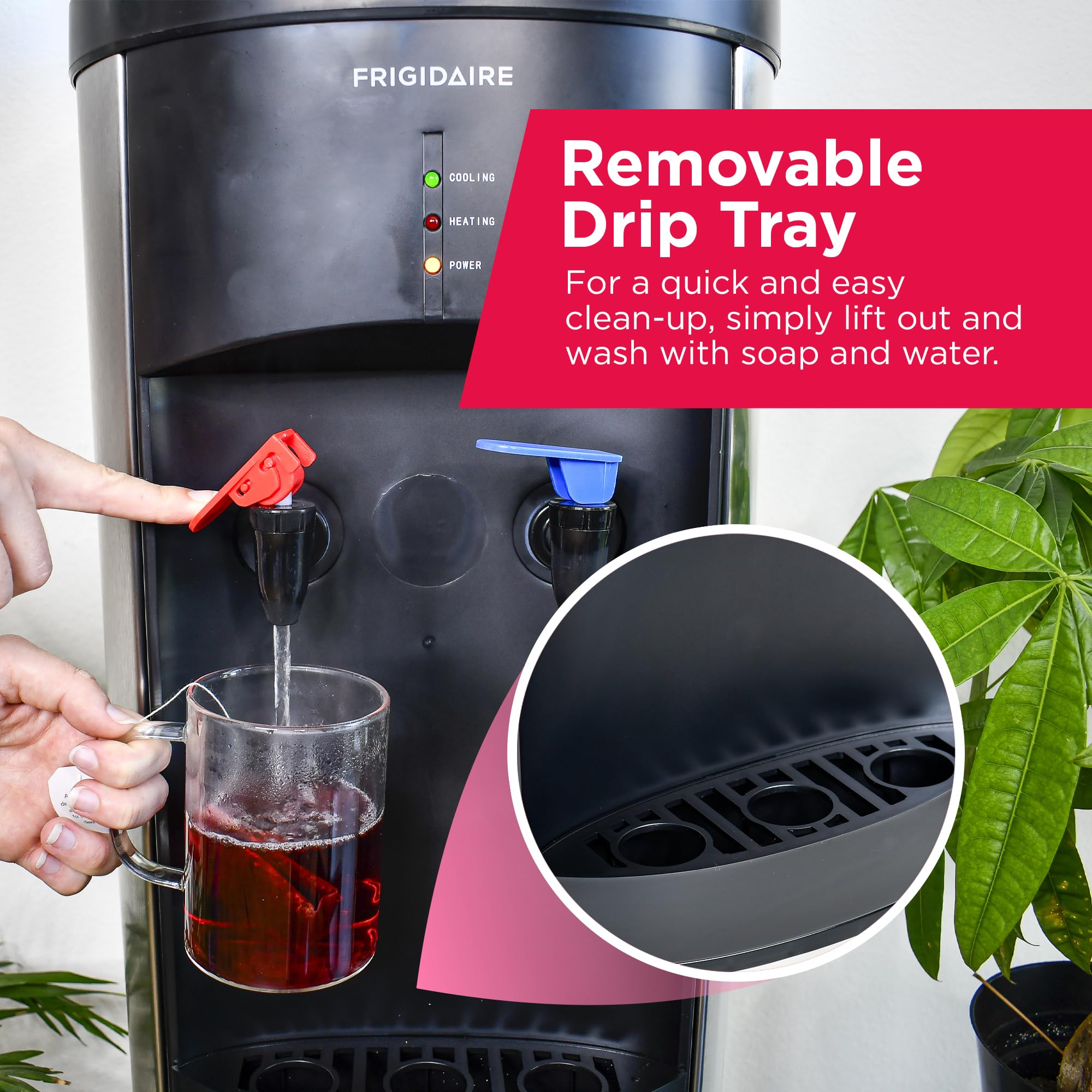 Frigidaire Top Load Water Cooler Dispenser - Hot & Cold Water for 3 & 5 Gallon Bottles, Stainless Steel - Perfect for Home, Office, Dorm, RV, Garage & Outdoor Use