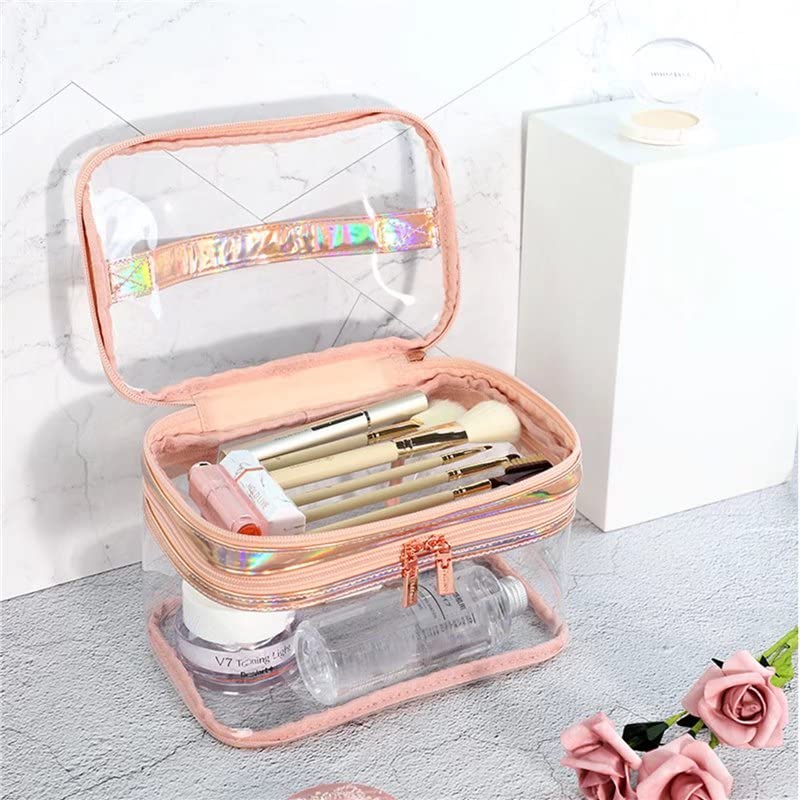 Clear PVC Makeup Bag - Waterproof Double Layer Cosmetic Organizer for Travel & Toiletry Storage