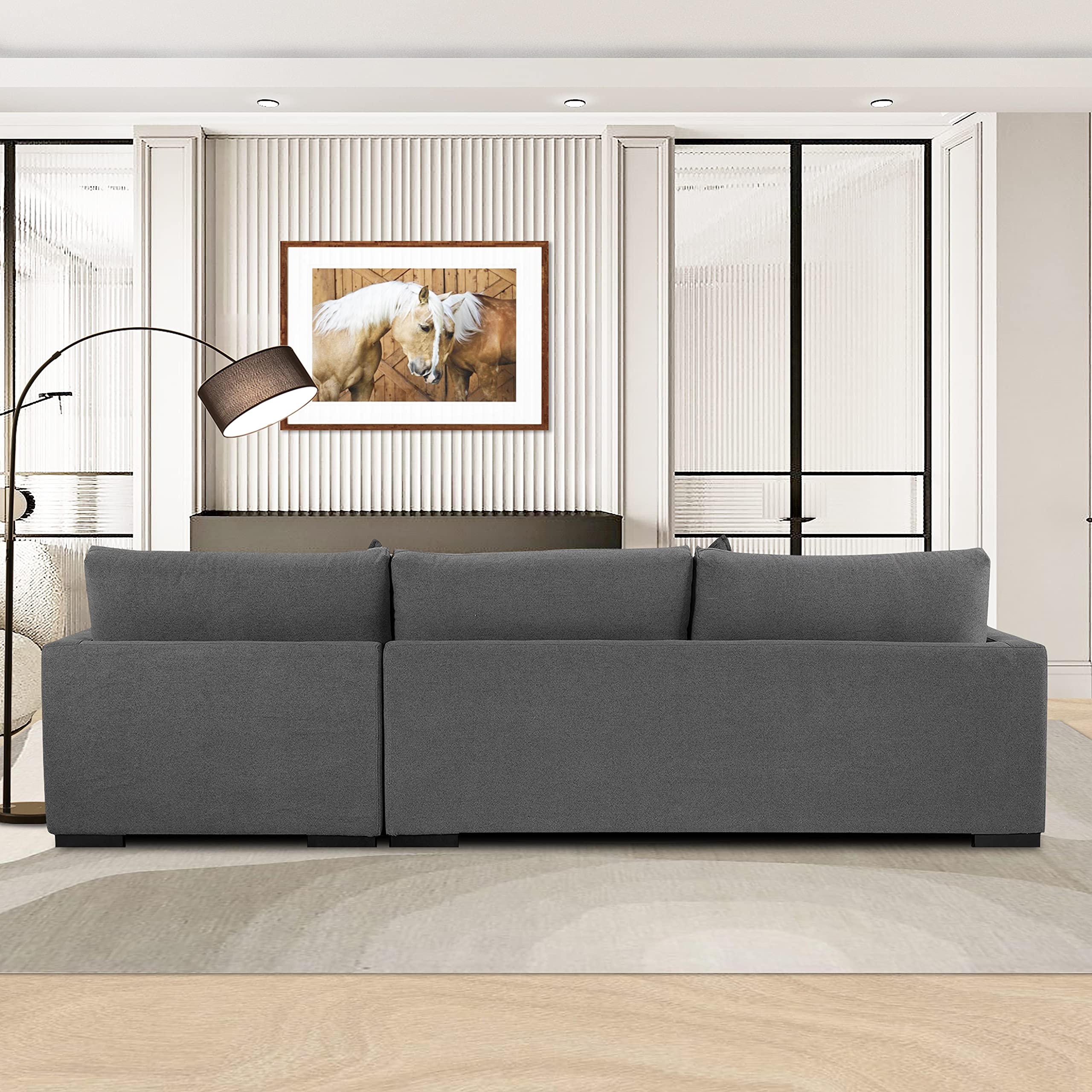 Soft & Comfortable Right-Hand Facing Sectional Sofa - Dark Grey Fabric for Living Room, Family Room & Home Theater