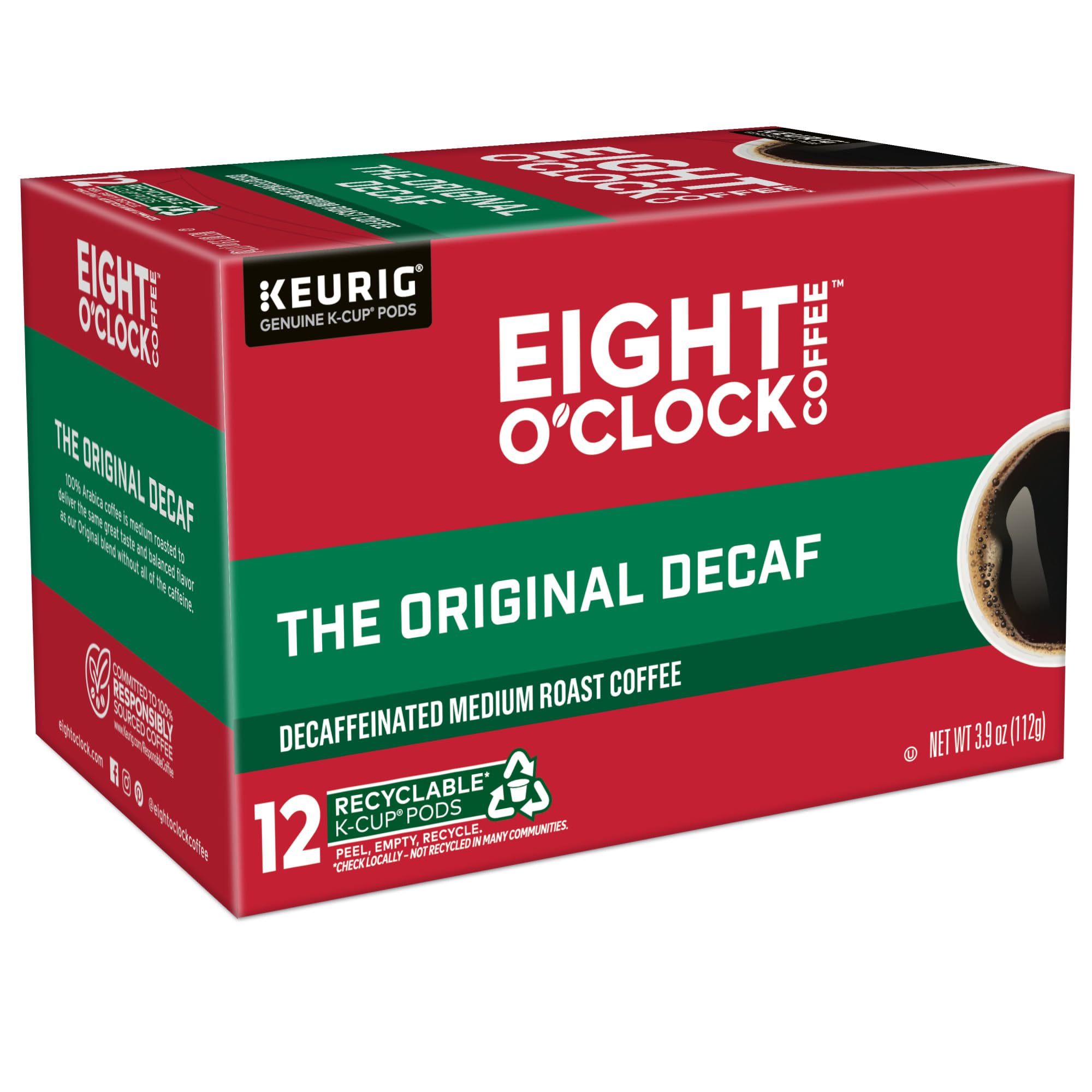 Eight O'Clock Coffee The Original Decaf K-Cup Pods - Medium Roast, 72 Count (6 Packs of 12) | Single-Serve Coffee for Keurig Brewers | Perfect for Home, Office & Morning Routine