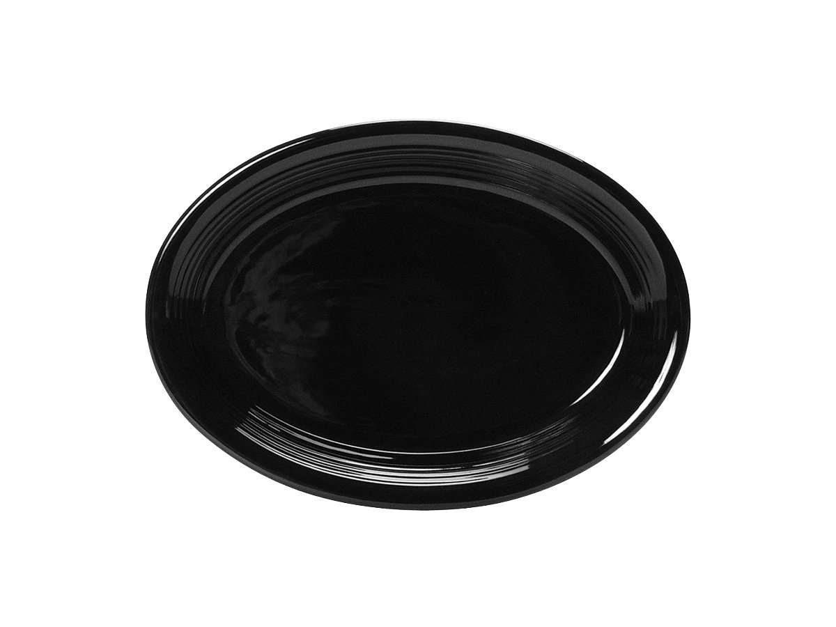 Tuxton CBH-0962 9.75x7 Inch Oval Ceramic Coupe Platter - Microwave, Dishwasher & Oven Safe Vitrified Dinnerware - Set of 24 Black Plates for Restaurants, Catering & Home Entertaining