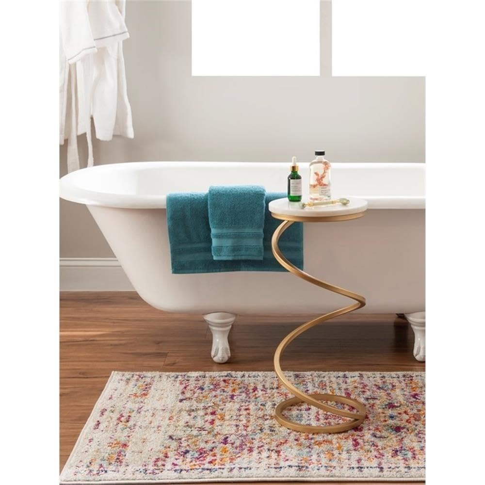 Modern Round Metal & Marble Side Table with Spiral Base - Gold/White Finish - Perfect for Living Room, Patio, or Office Decor