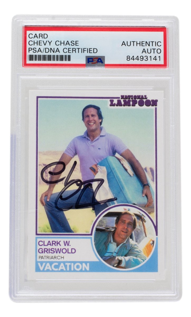 Authentic Chevy Chase Signed 1983 National Lampoon's Vacation Suitcase Trading Card with PSA/DNA Certification #141 - Perfect for Movie Memorabilia Collectors & Christmas Vacation Fans
