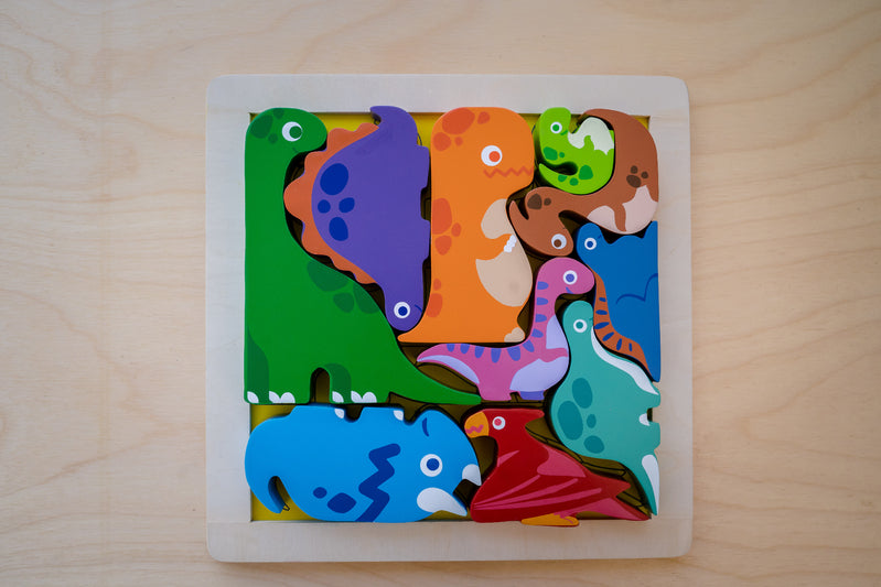 Chunky Wooden Dinosaur Puzzle & Stacker Toys for Toddlers - Educational Montessori Learning Toys for Kids Ages 1-3 - Perfect for Early Childhood Development & Sensory Play