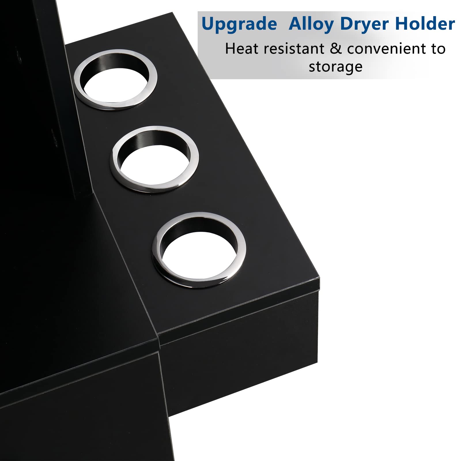 OmySalon Professional Hair Styling Station - 3-Tier Storage Shelf, Large Cabinet & Hair Dryer Holders - Black | Barber Salon Equipment for Stylists & Hairdressers | Perfect for Salon, Home & Mobile Hair Services