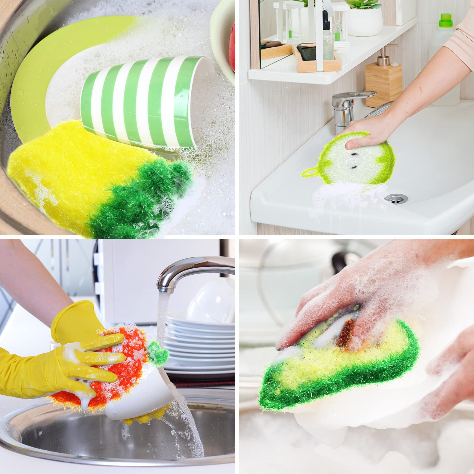 Kenning 16-Piece Non-Scratch Dish Scrubber Set - Reusable Kitchen Cleaning Pads for Pots, Pans, Cookware & Sinks - Gentle Fruit & Vegetable Scrubbers for Eco-Friendly Dishwashing (Perfect for Daily Kitchen Cleaning & Tough Food Residue)