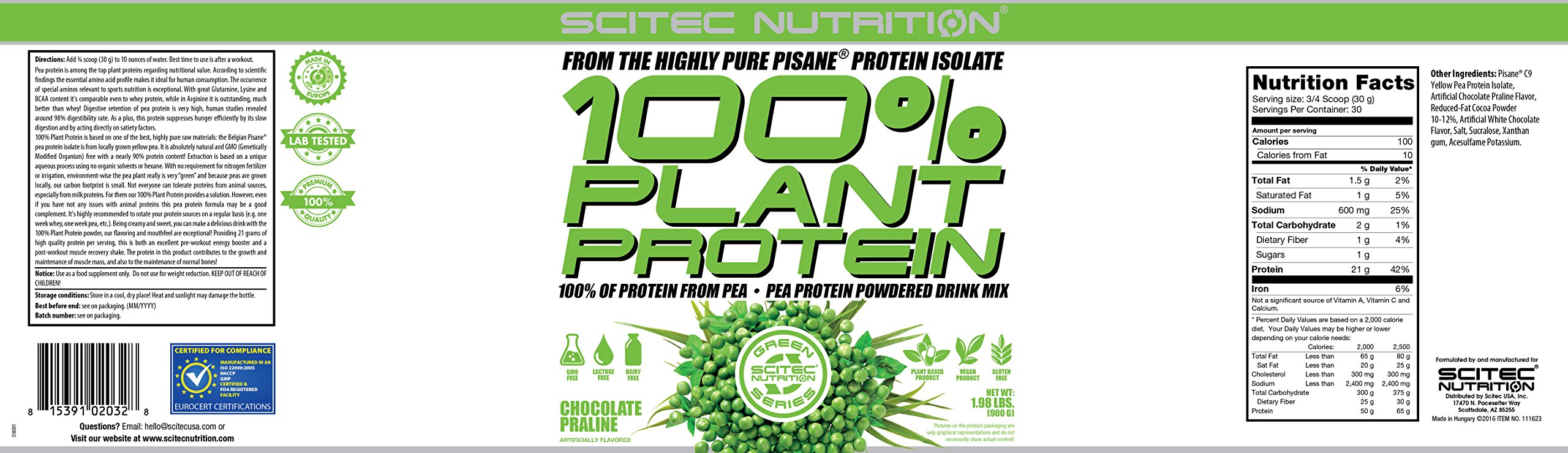 100% Plant-Based Protein Powder - 1.98lb Chocolate Praline Flavor | Vegan, Vegetarian, Dairy-Free, Gluten-Free | Perfect for Smoothies, Baking & Post-Workout Recovery