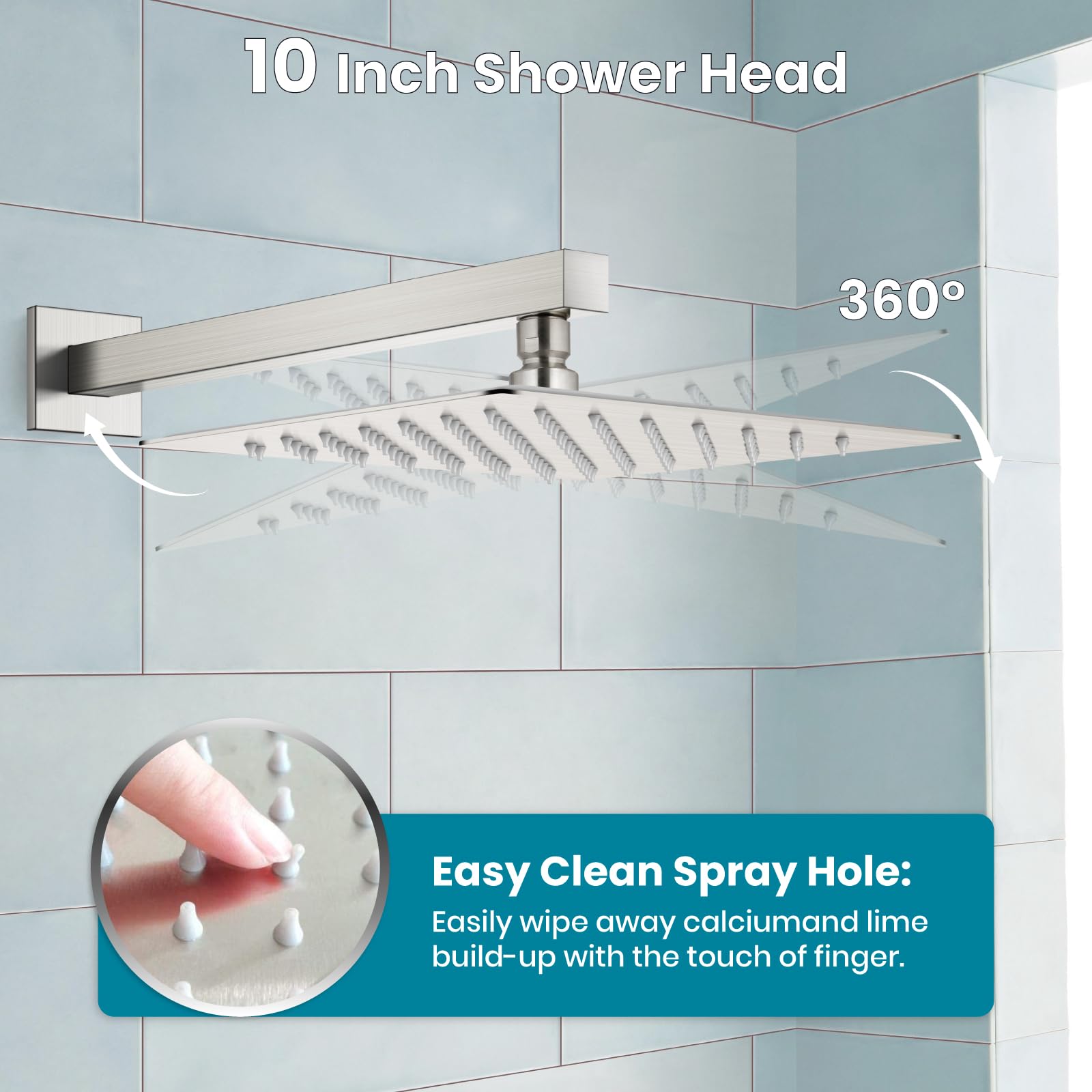 Gotonovo 3-Function Wall Mounted Shower System Set with Rainfall Shower Head, Handheld Spray & Tub Spout - 10 Inch Brushed Nickel Shower Faucet Combo & Rough-in Valve Trim Kit for Bathroom Remodel & Spa-Like Experience