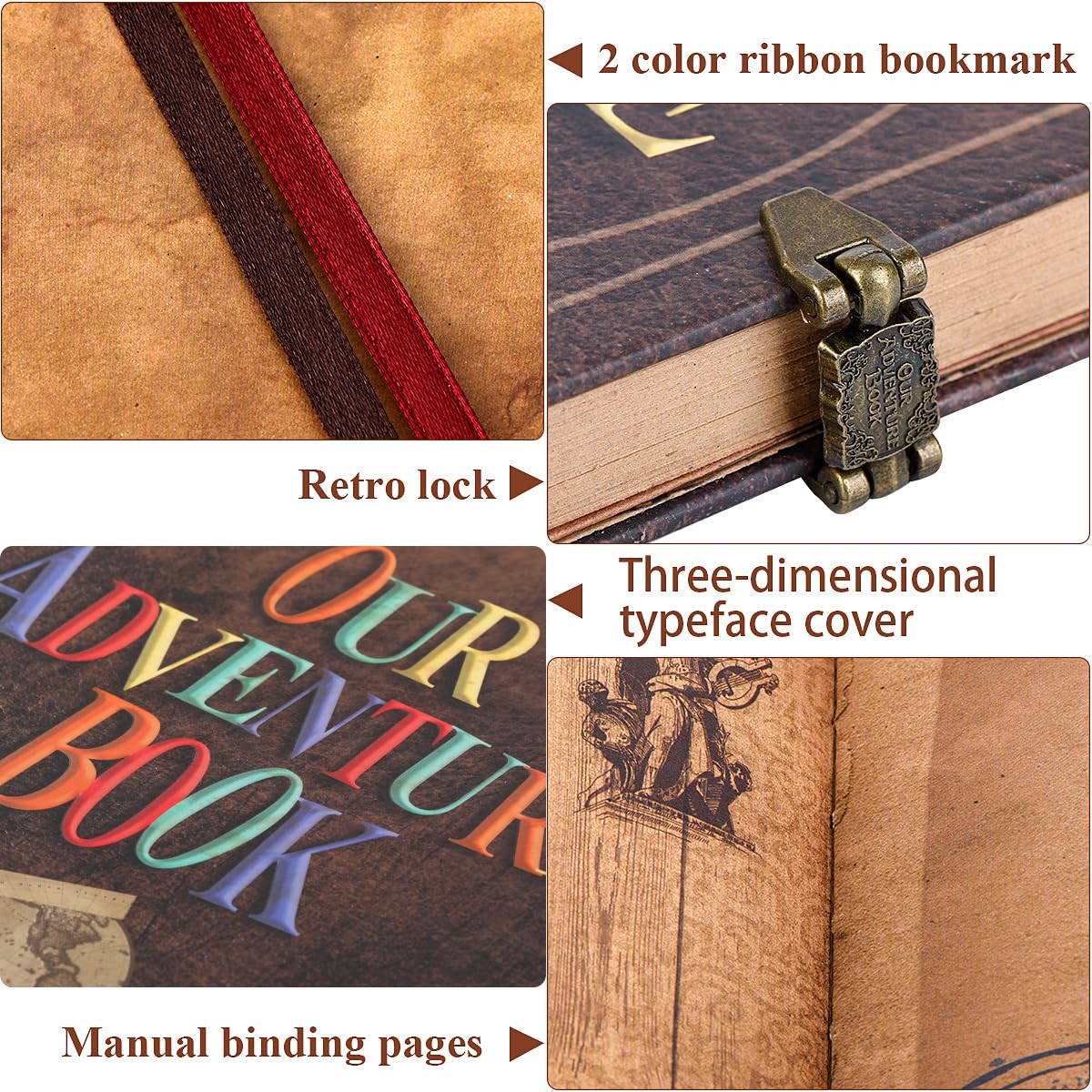 Adventure Scrapbook Photo Album - Retro Embossed Cover Travel Journal & Memory Book Kit | Perfect for Travel Diaries, Vacation Keepsakes & Gift Ideas