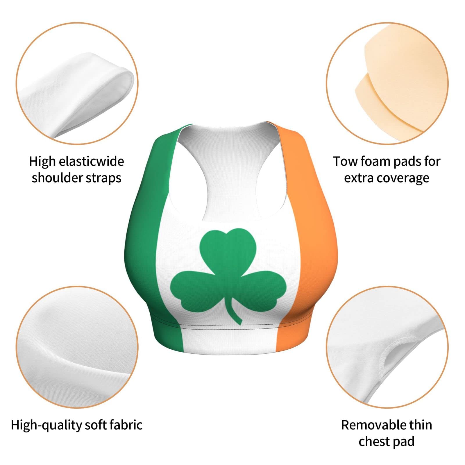 Irish Flag Shamrock Women's Sports Bra - Green Racerback Yoga Bra for St. Patrick's Day, Workouts & Fitness - Breathable Workout Top for Running, Gym & Yoga
