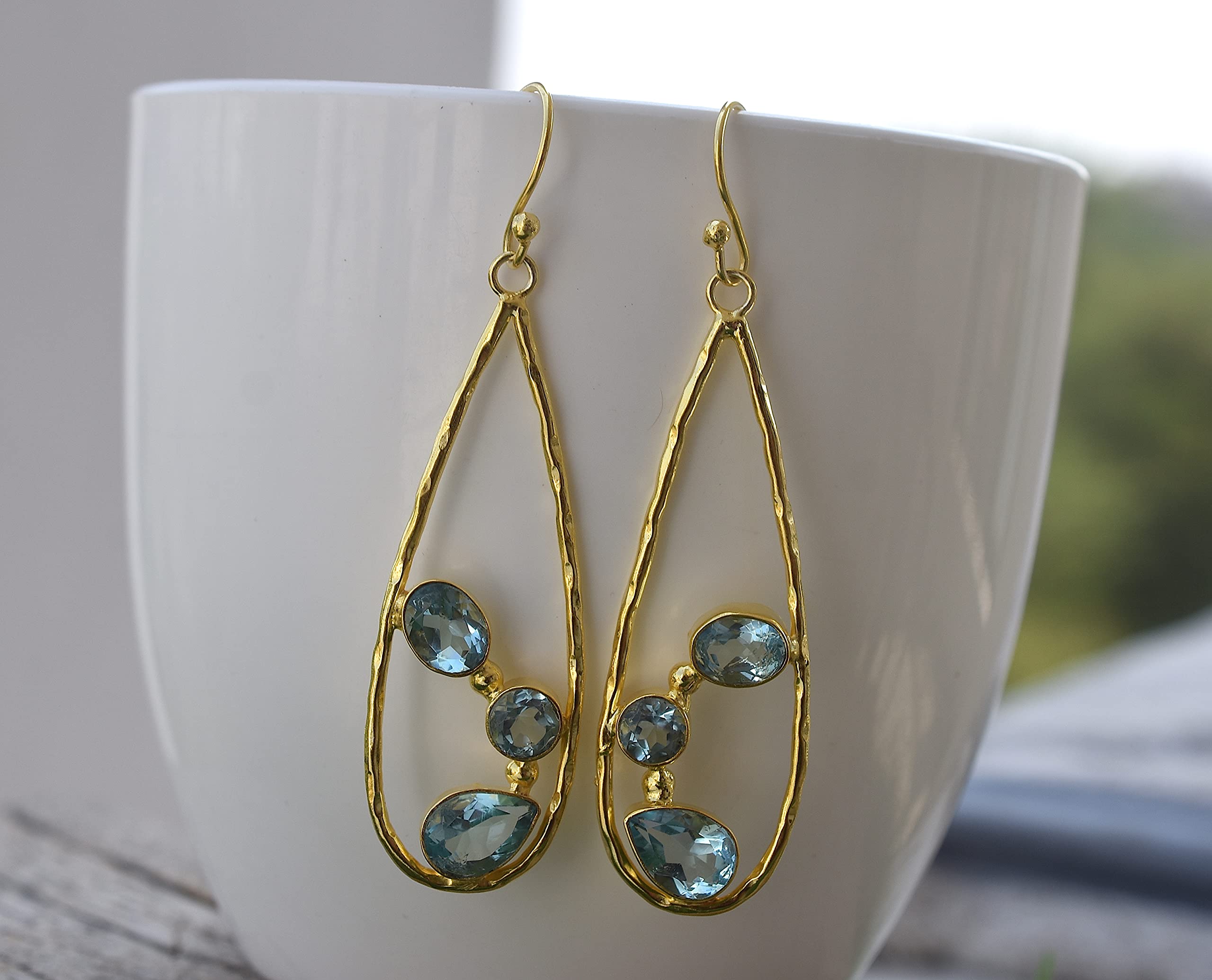 18K Gold Plated Blue Topaz Earrings for Women - November Birthstone Jewelry, Fashion Gemstone Gift for Birthday & Anniversary | VE-230 | Perfect for Parties, Weddings & Everyday Wear