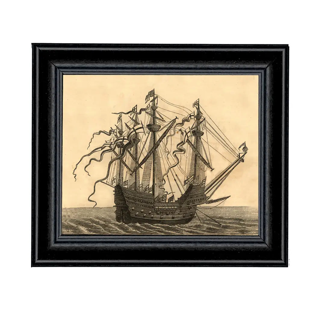 1520 English Ship Framed Art Print - Vintage Nautical Wall Decor for Living Room, Office & Boat Cabin | Historical Maritime Painting