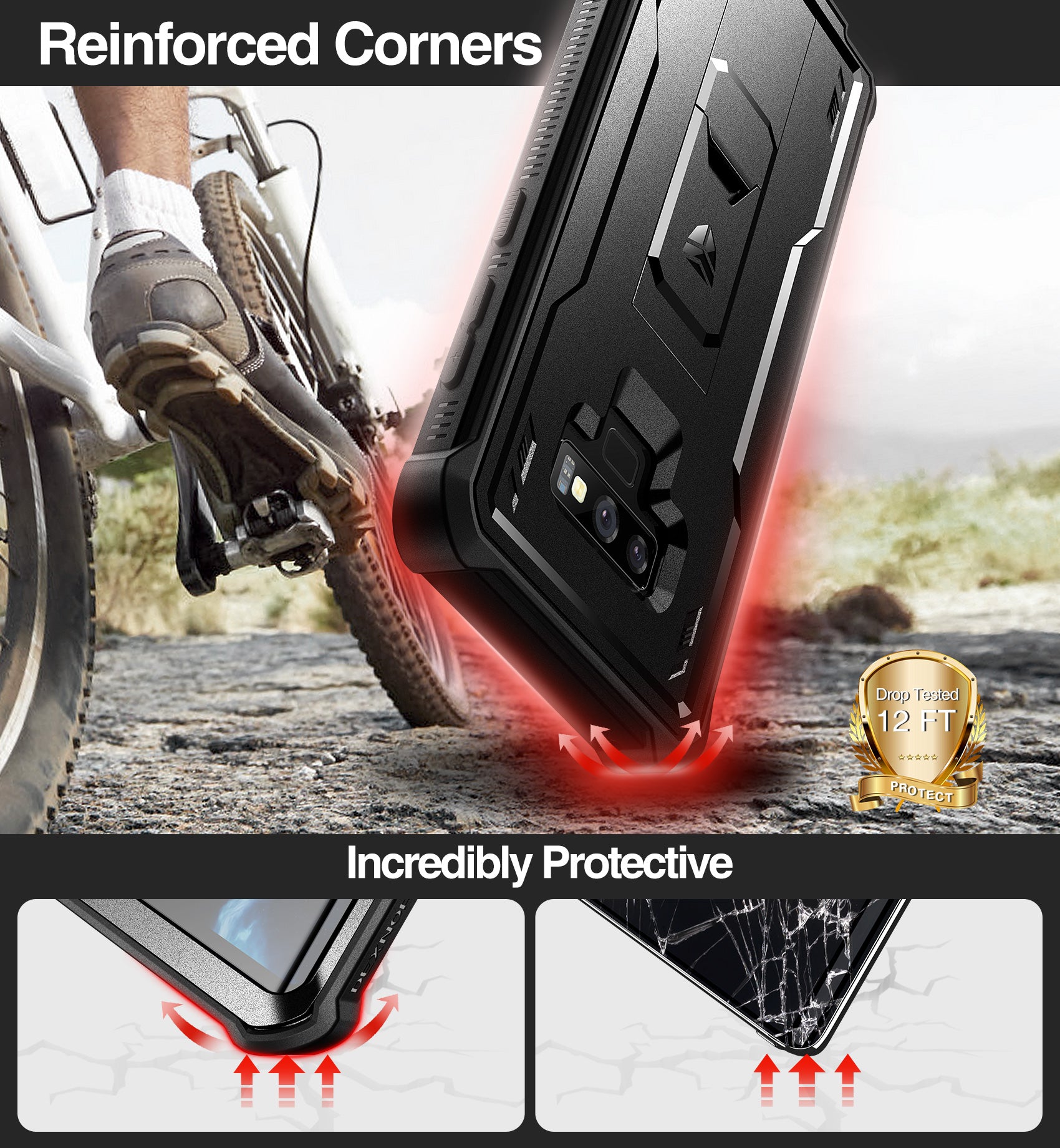 Durable Shockproof Rugged Case for Samsung Galaxy Note 9 with Built-in Kickstand & Screen Protector - Full Body Protection for Outdoor, Work & Daily Use