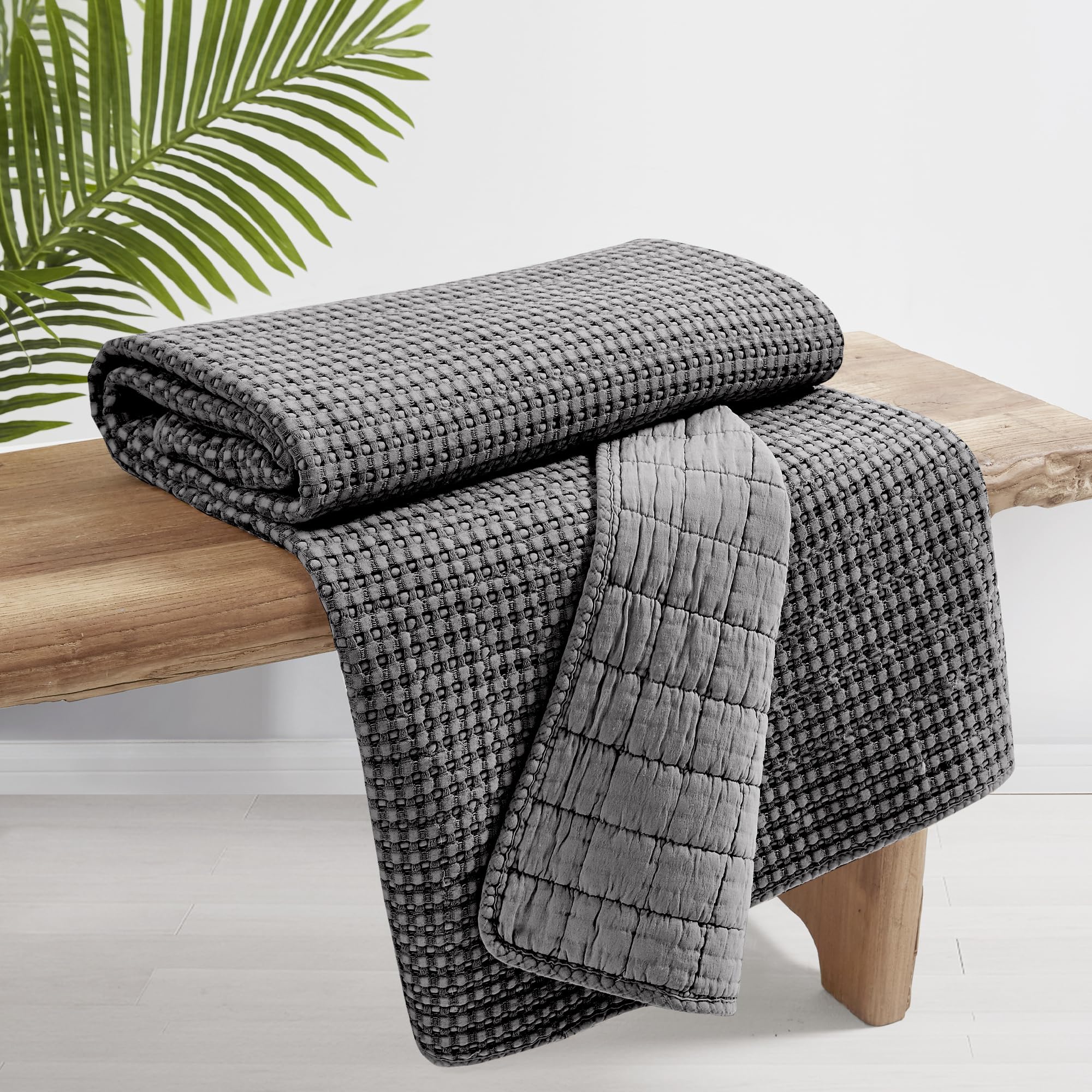 Levtex Home Mills Waffle Throw Blanket - 50x60 Inches Soft Cotton Waffle Weave - Charcoal Grey Cozy Throw for Sofa, Bed & Couch - Perfect for Living Room, Bedroom & Home Decor