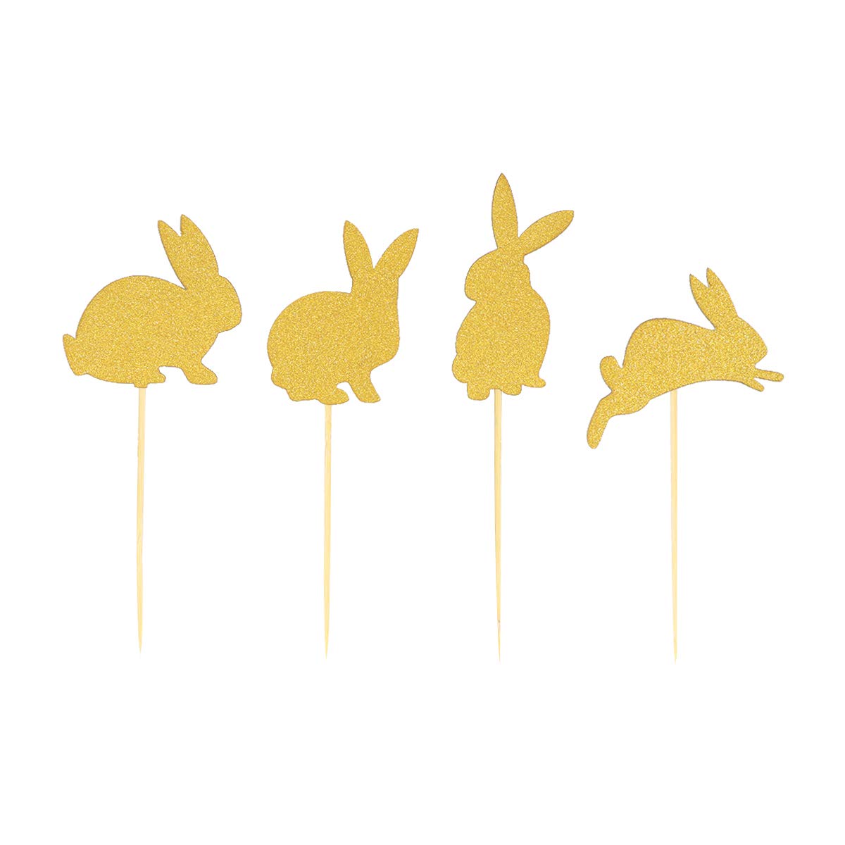 24 Pcs Gold Glitter Easter Bunny Cake Toppers - Rabbit Cake Picks for Cupcake Decorations, Easter Day & Birthday Party Supplies (Perfect for DIY Desserts, Holiday Baking, and Festive Celebrations)