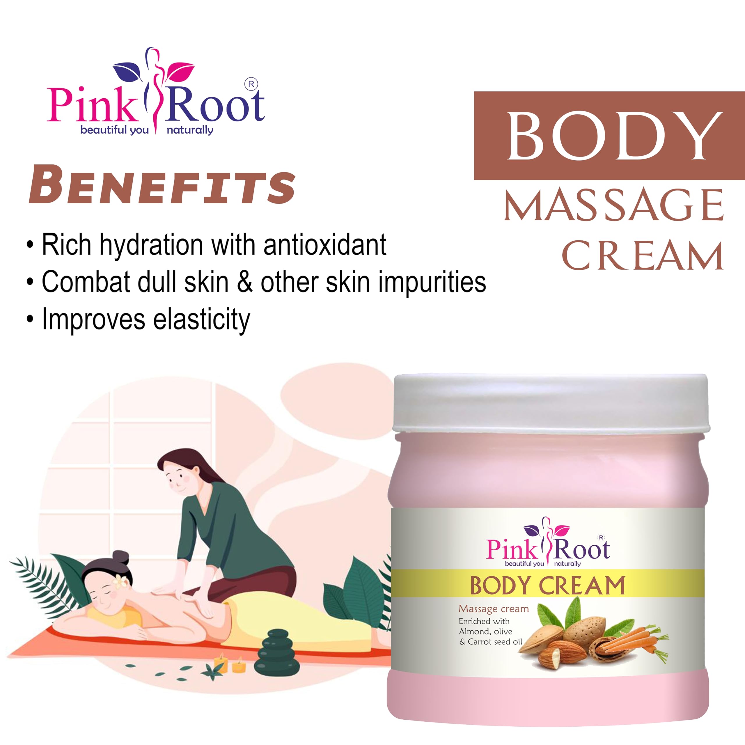Pink Root & Charcoal Gel Body Massage Cream Set - 500gm Each for Deep Relaxation & Detox - Perfect for Spa, Home Massage & Muscle Relief