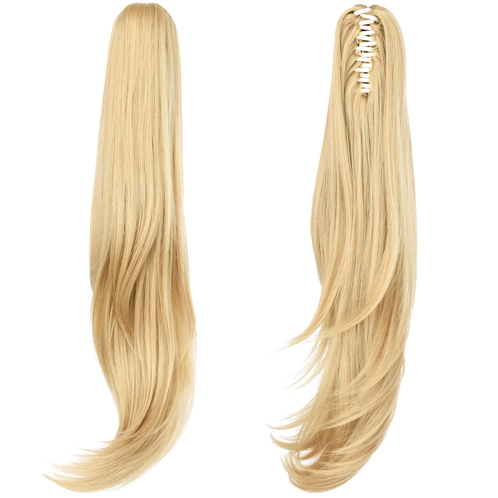 Natural Straight Ponytail Hair Extension with Claw Clip - Seamless Blonde Brown Black Hairpiece for Women - Perfect for Parties, Weddings & Everyday Styling